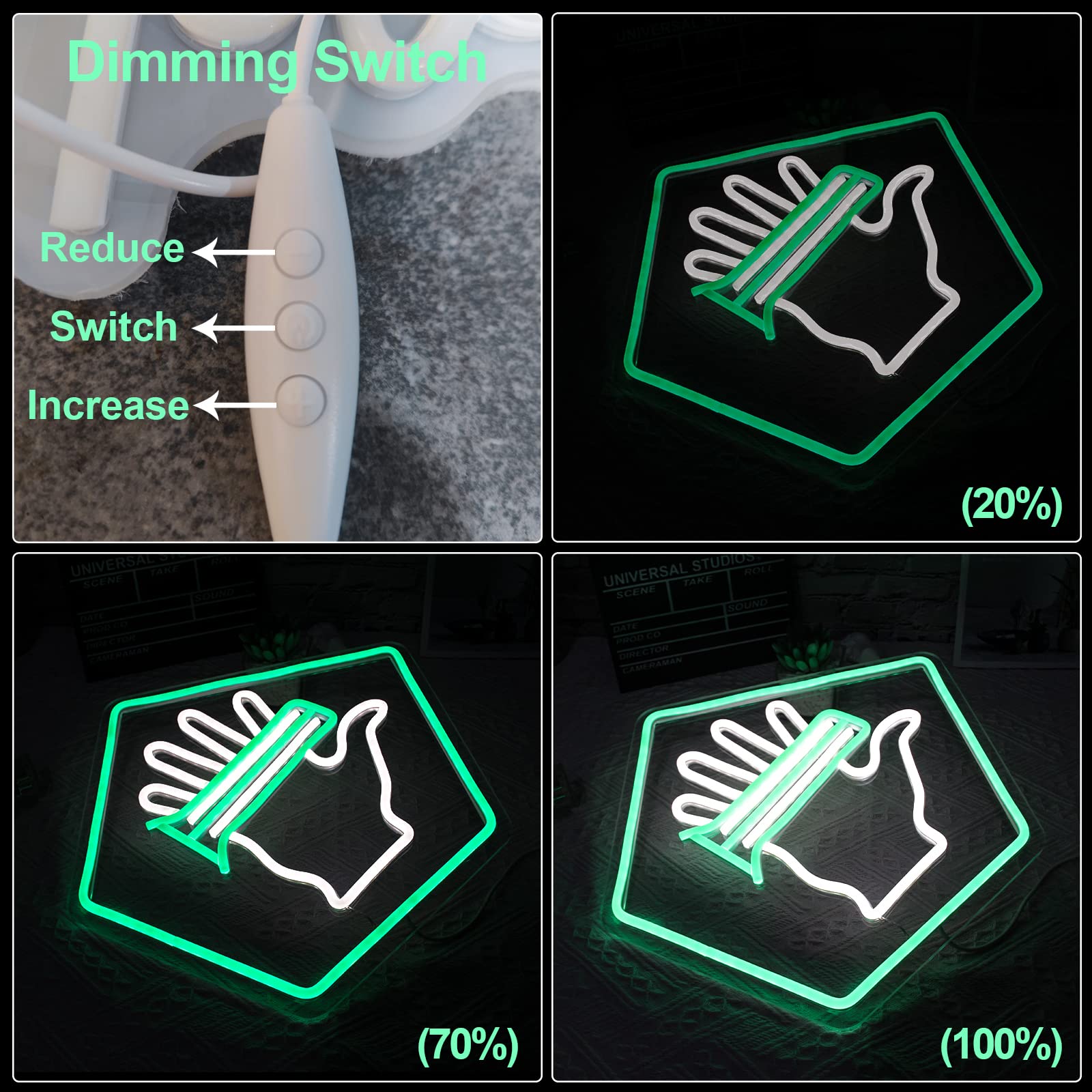 Jesalah LED Gaming Sign for Wall Decor, 12.6inx13.4in, Green White, PVC Silicone Acrylic, Ideal for Teen Boys Room, Man Cave, Birthday Gift
