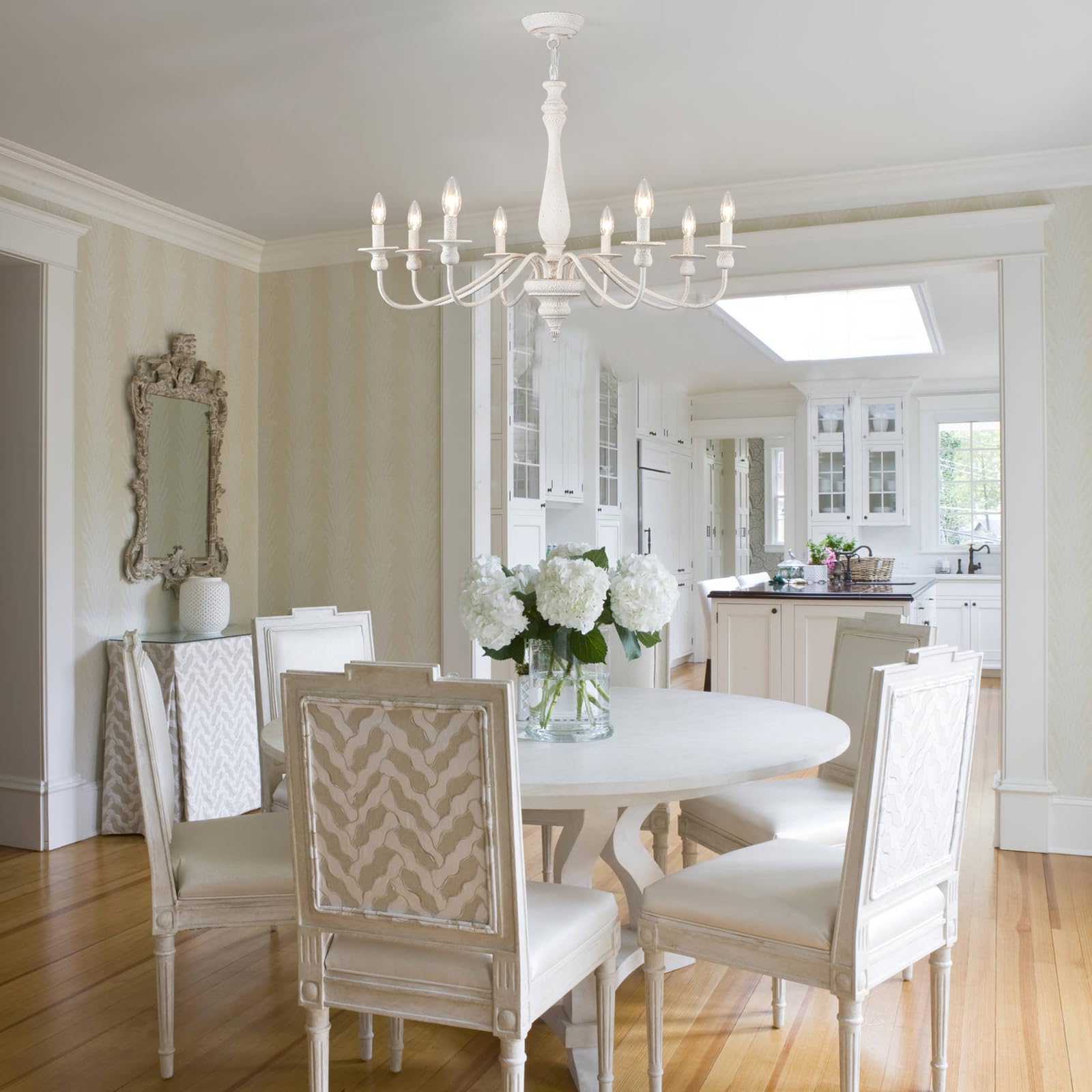 ALISADABOY 8-Light White Chandelier - Rustic Antique Pendant Lighting for Dining Room, Kitchen Island, Hallway, Model 61900e3d-60c0-40e8