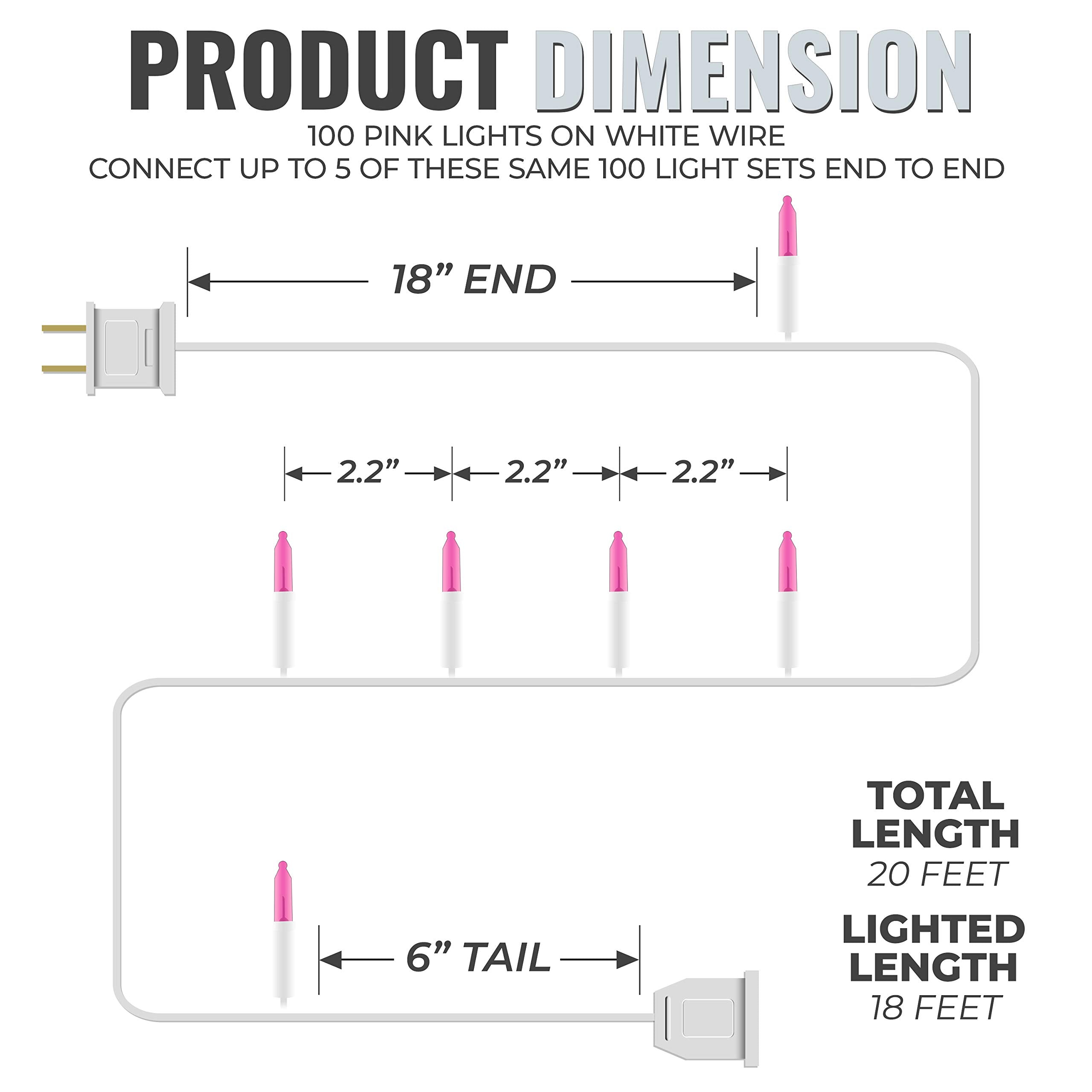 612 Vermont Pink Christmas Lights, 18 Lighted Length, UL Approved, Indoor/Outdoor, Model LHS100-2(0.34)-LHM