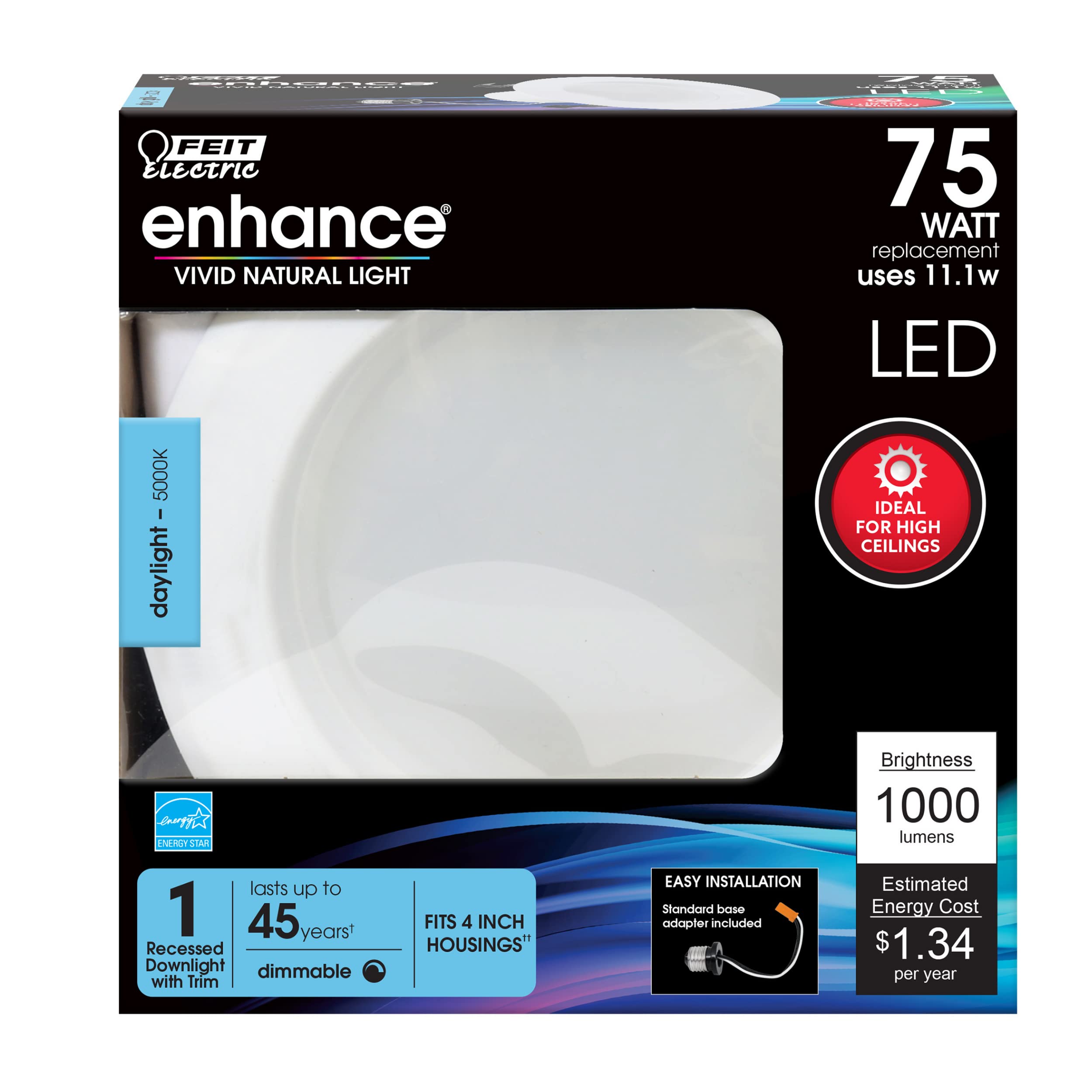 Feit Electric Led 4 Inch Recessed Lights Retrofit With E26 Adaptor, High Output 75W Equivalent 1000 Lumens, 4In Retrofit Downlig