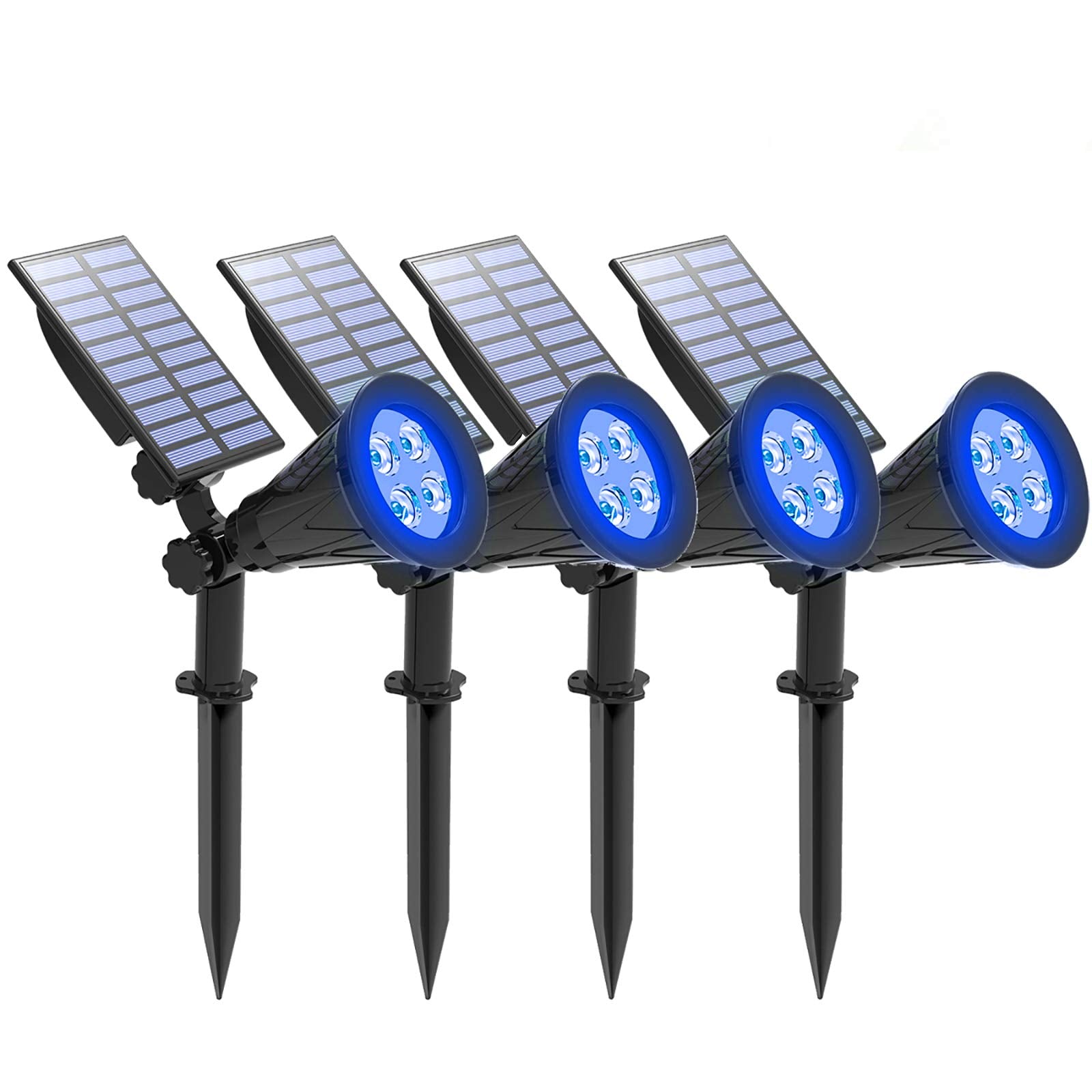 T-SUNUS 4-Pack Blue Solar Lights for Outside IP65 Waterproof Outdoor Landscape Spotlights Auto On/Off Yard Lighting 2 Modes for 