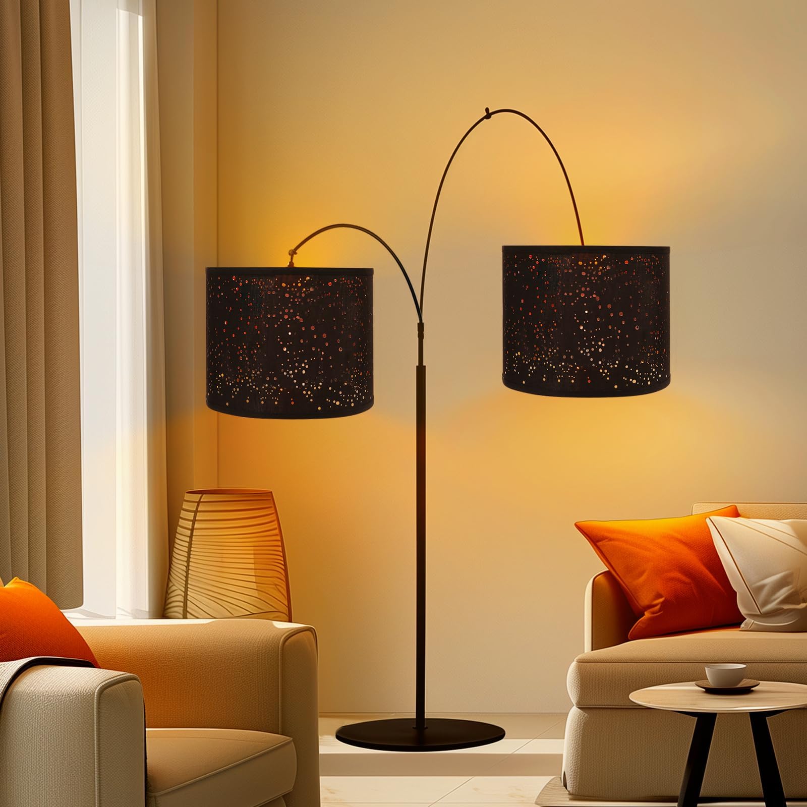 Large Lamp Shades Set Of 2 Starlight Light Effect Drum Lamp Shades 15'' Top X 15'' Bottom X 12'' High,Spider Fitter, Come With 1