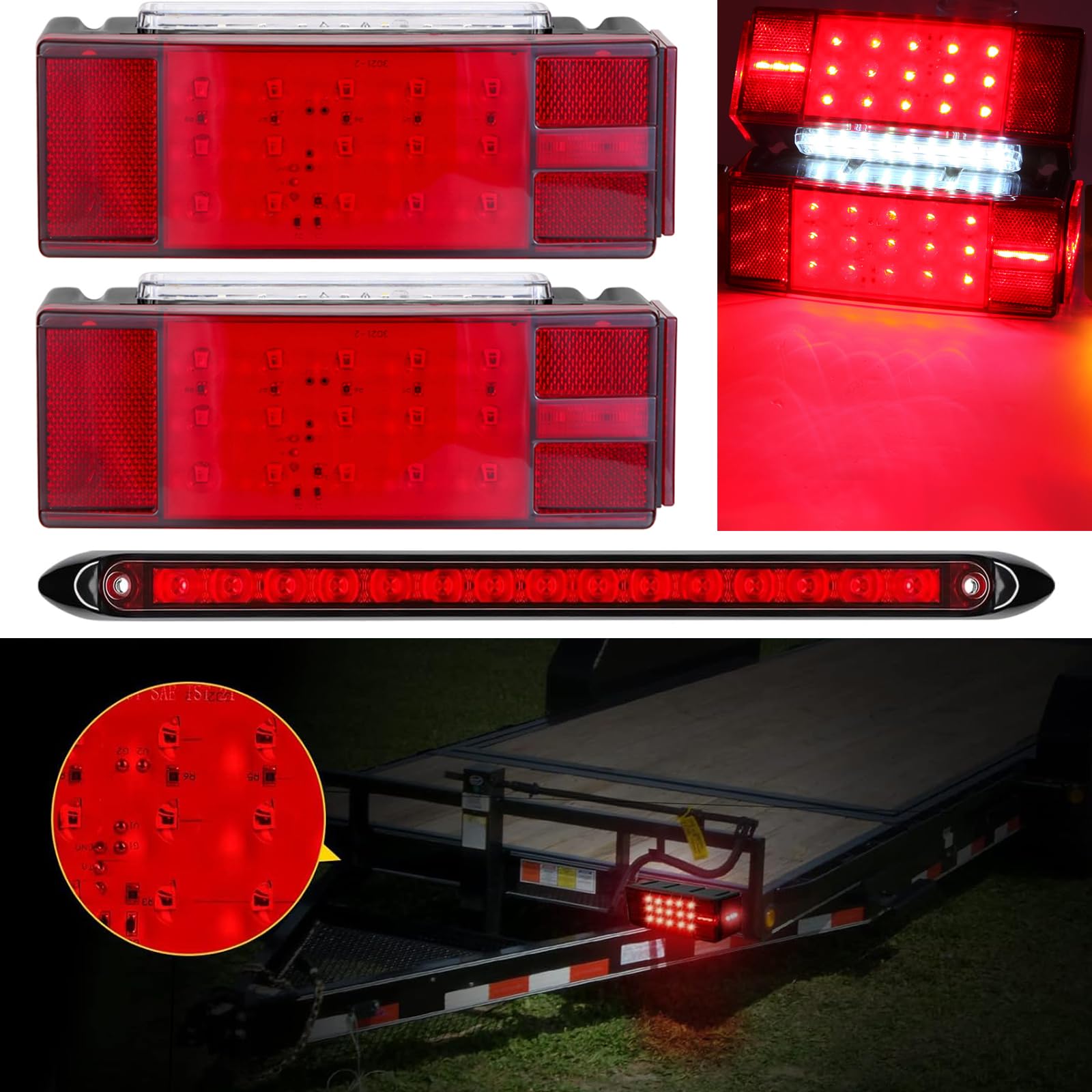 LIMICAR Boat Trailer Lights Kit, IP68 Submersible LED, 13.7in 3rd Light Bar, Red & Amber, Model 200725