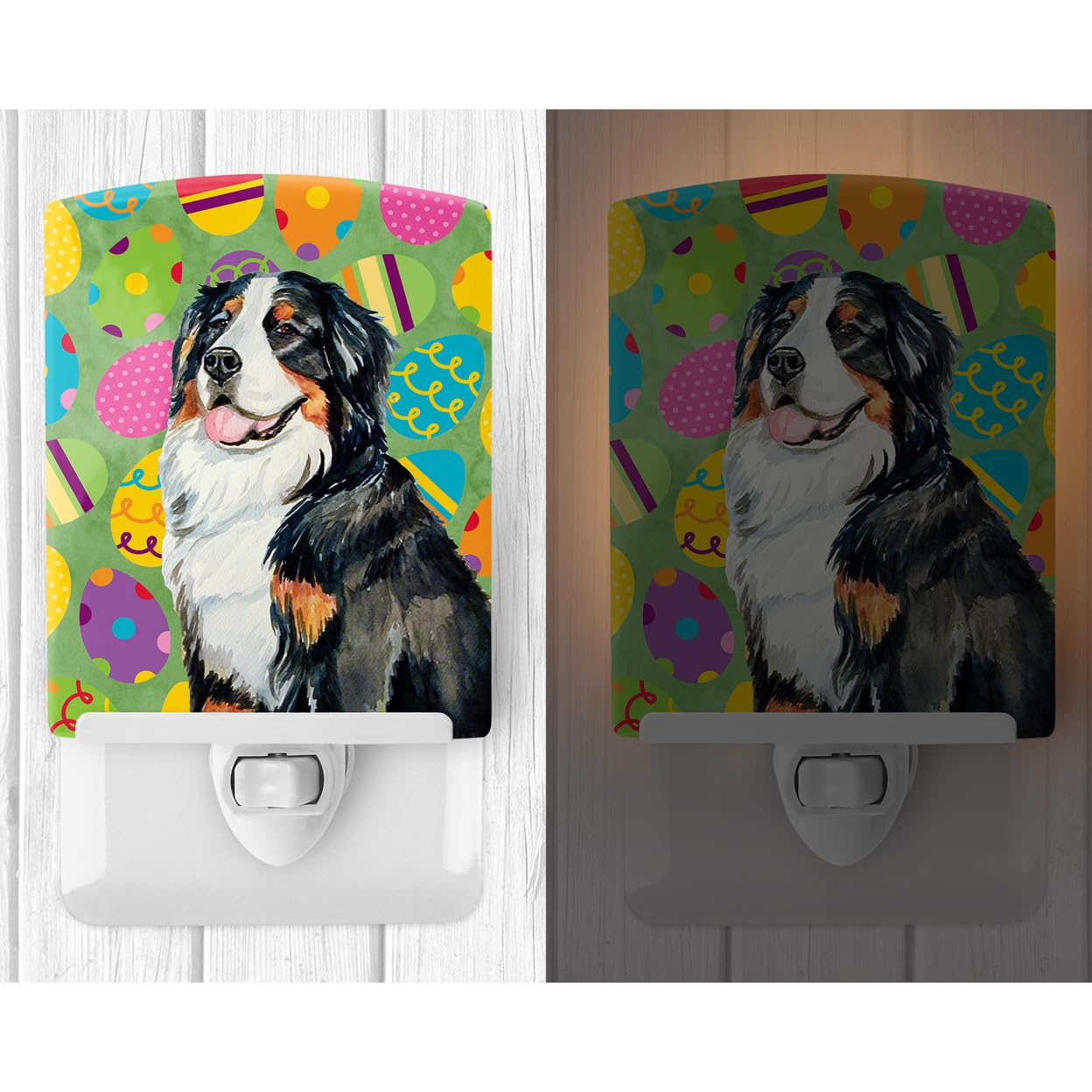 Caroline'S Treasures Lh9424Cnl Bernese Mountain Dog Easter Eggtravaganza Ceramic Night Light Compact, Ul-Certified, Ideal For Bedroom, Bathroom, Nursery, Hallway, Kitchen, 6X4X3, Multicolor
