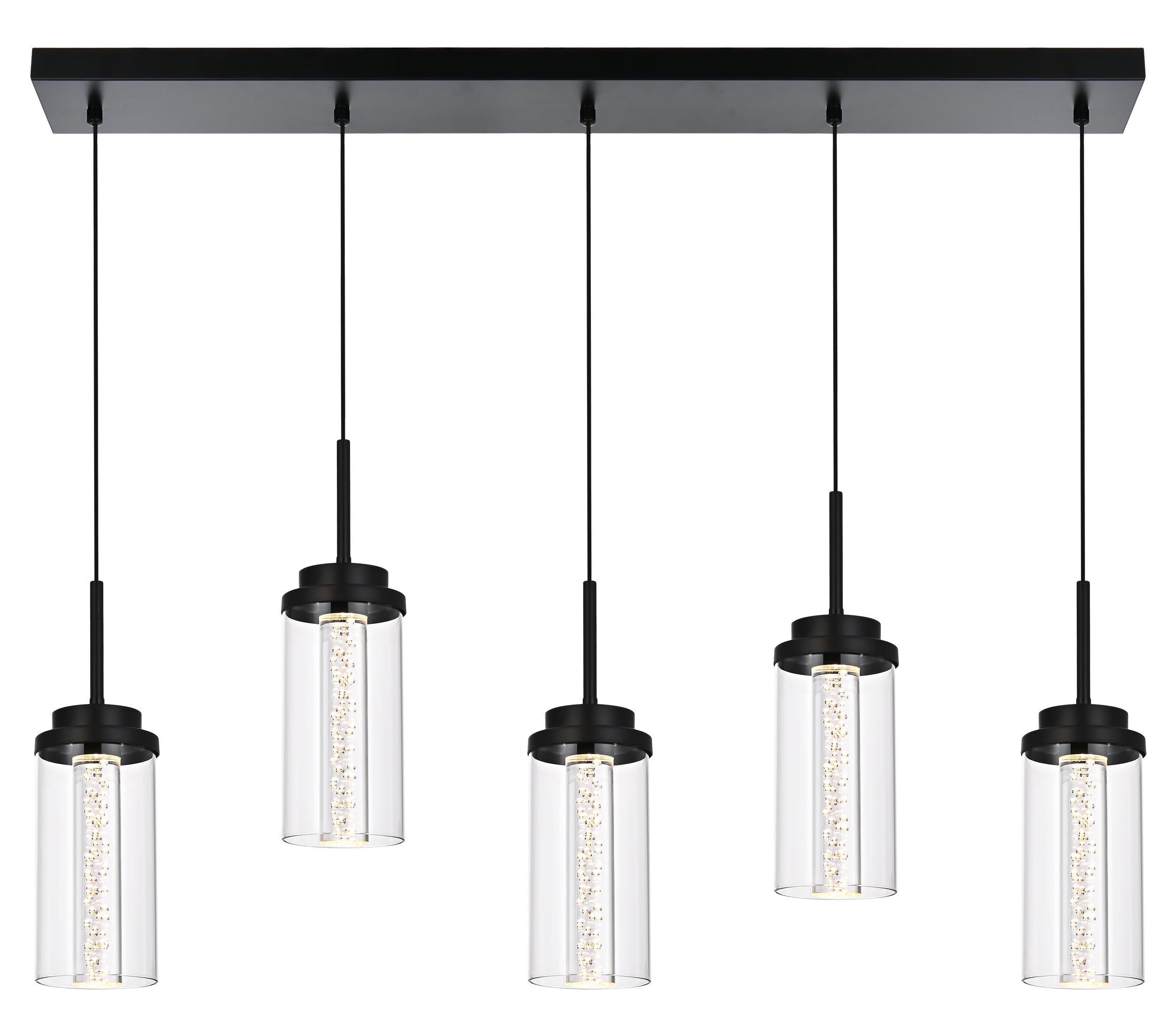 MELUCEE Modern Chandelier for Dining Room 5-Light Dimmable LED Pendant Light with Clear Glass Shade, 3000K-6000K Adjustable Colo