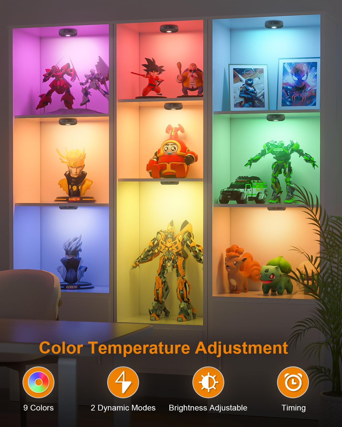 Willed Under Cabinet Lighting Wireless,Rgb Rechargeable Puck Lights With Remote Control,Battery Touch Tap Light With Timer Funct