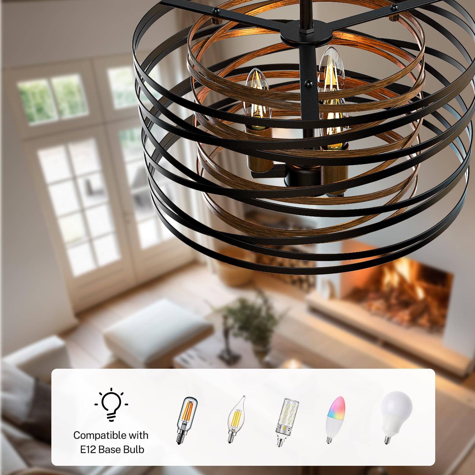 12.6 In Black Chandelier, 3-Light Farmhouse Chandelier For Dining Room Lighting Fixtures Hanging, Dining Light Fixtures Industri
