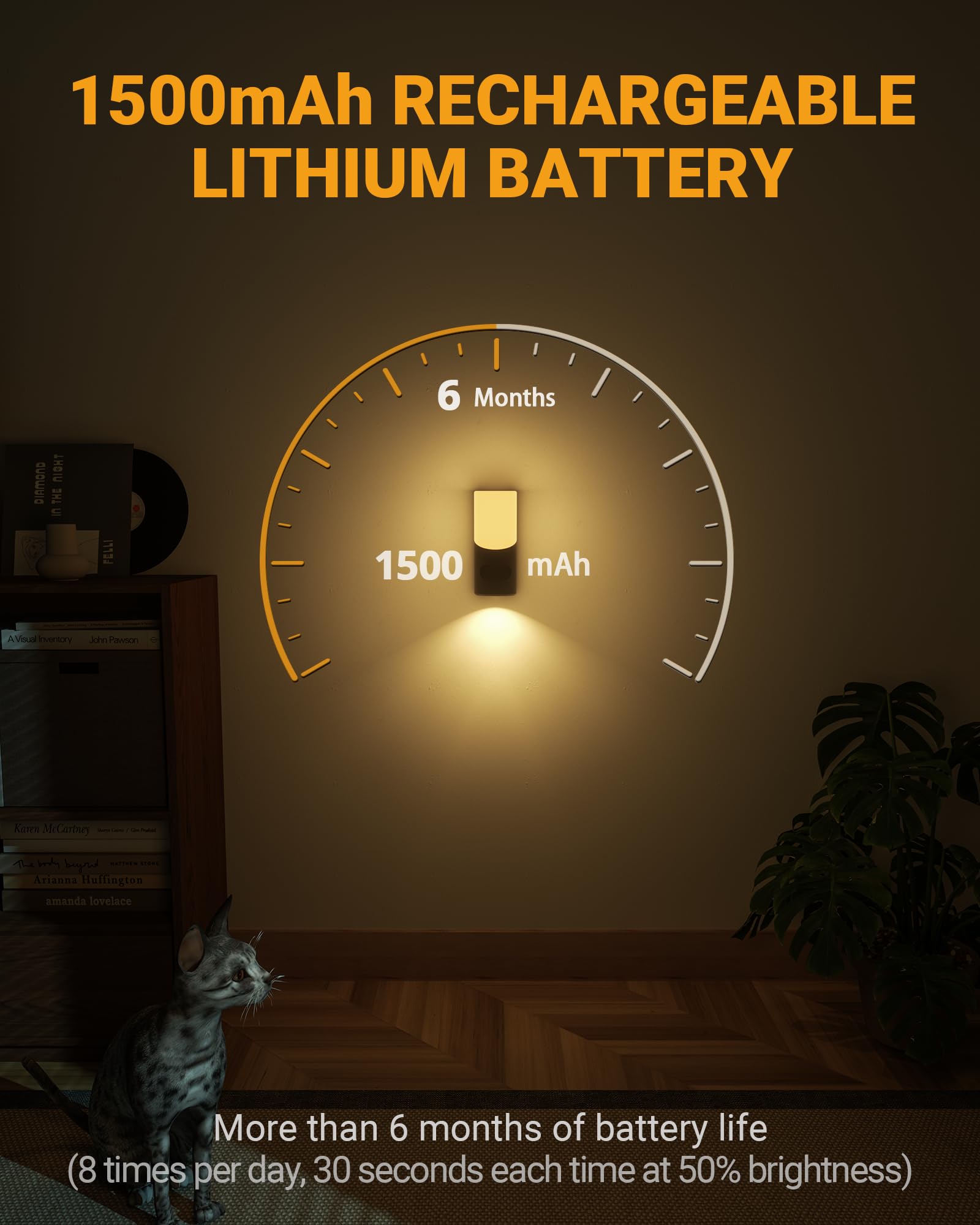 Lyridz Rechargeable Night Light with Motion Sensor, Stick-on 1-50LM Dimmable LED Nightlight for Bathroom, Bedroom, Stairs, Hallw