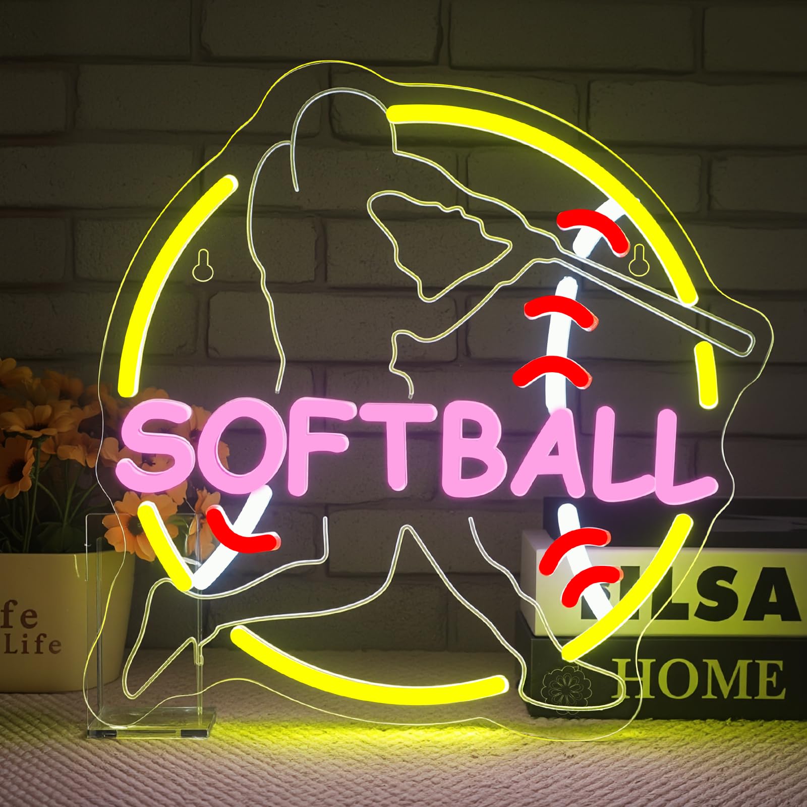 Wanxing LED Softball Neon Sign Light - Dynamic Pink Wall Decor for Teens Bedroom, Gift for Girls, Christmas Party