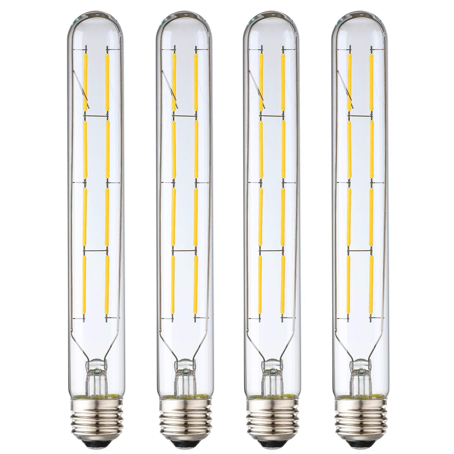 Leools 8W Dimmable Edison LED Tubular Bulb T10, 4000K Daylight, Glass, 4-Pack