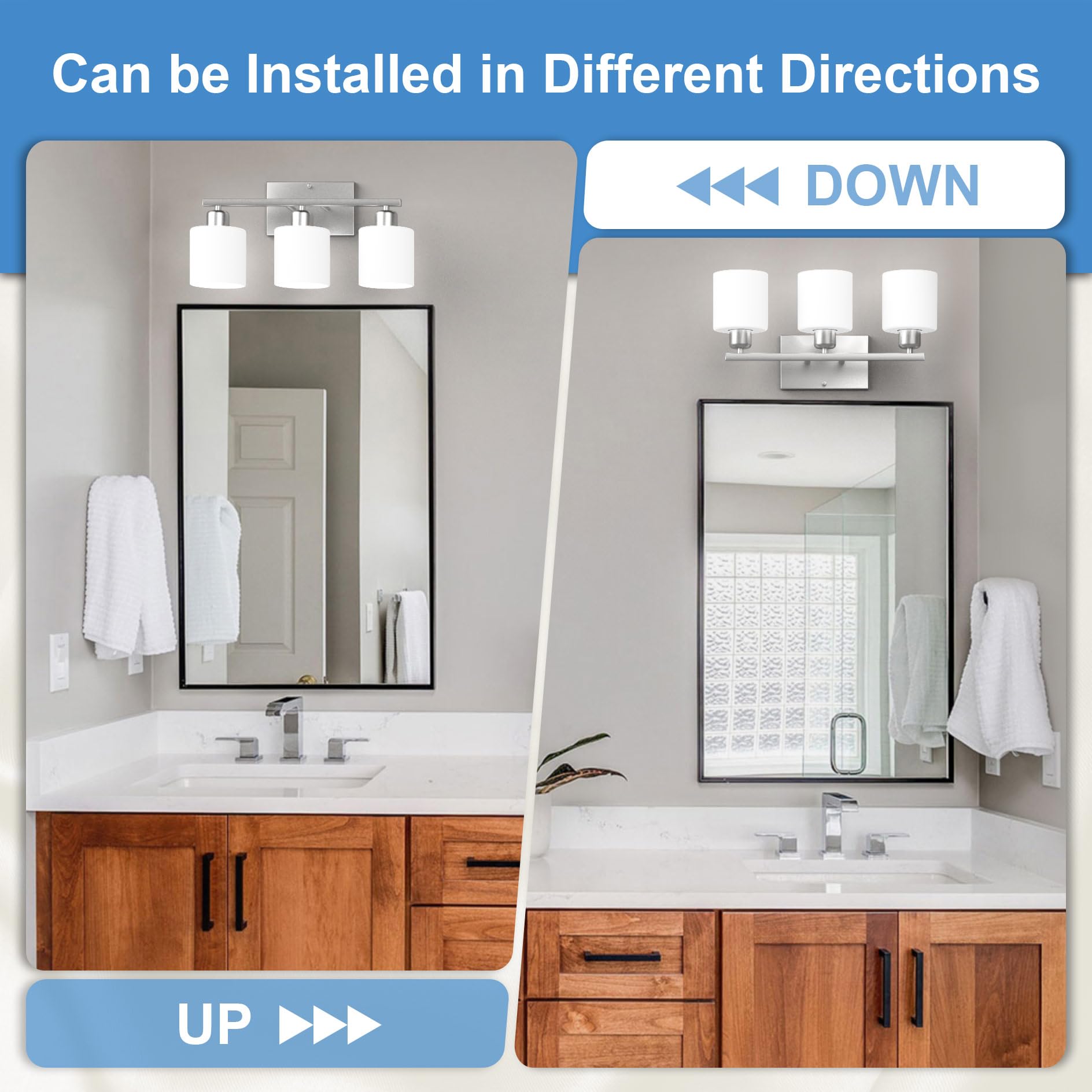 Dekang Bathroom Light Fixtures Over Mirror Brushed Nickel, Rustproof 3-Light Bathroom Vanity Lights, 18 Inches Modern Wall Sconc