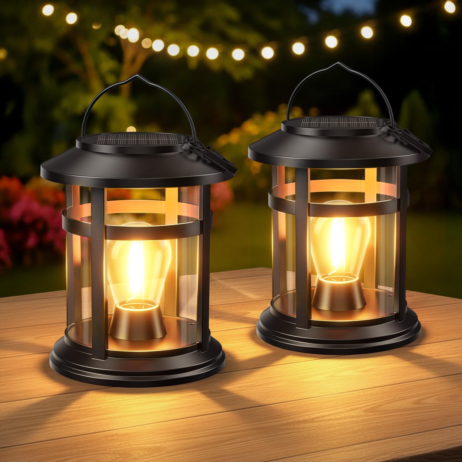 Solar Lantern Outdoor Waterproof  2 Pack Bright Hanging Solar Lights for Outside Decorative  Upgraded Solar Powered Lanterns LED Lighting for Garden Patio Porch Decor Gifts (Warm Light)
