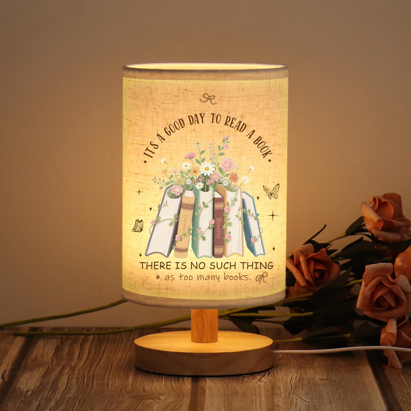 WSYEAR Book Lovers Gifts Table Lamp, Bookish Gifts for Books Lovers Women, Librarian Club Gift for Readers Bookworms Christmas B