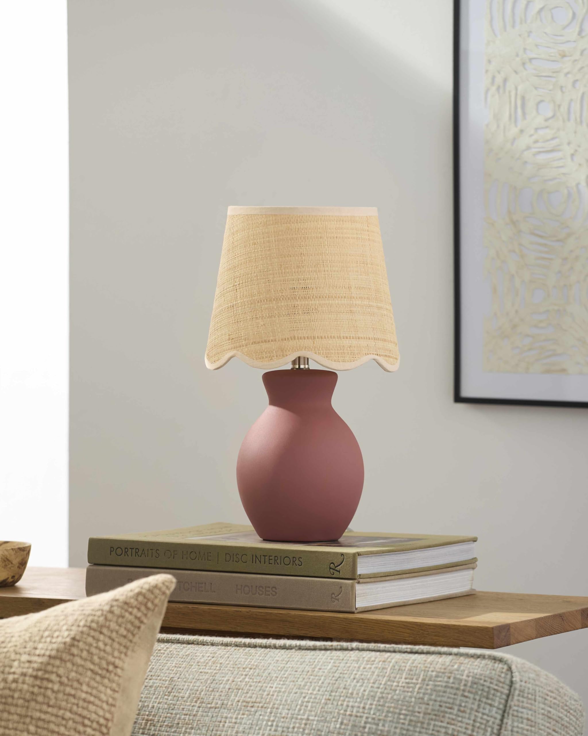 BoutiqueRugs Ceramic and Jute Bedside Table Lamp - 15in H, Brick Red/Beige, Model SPXZVC5-072, Ideal for Bedroom or Living Room