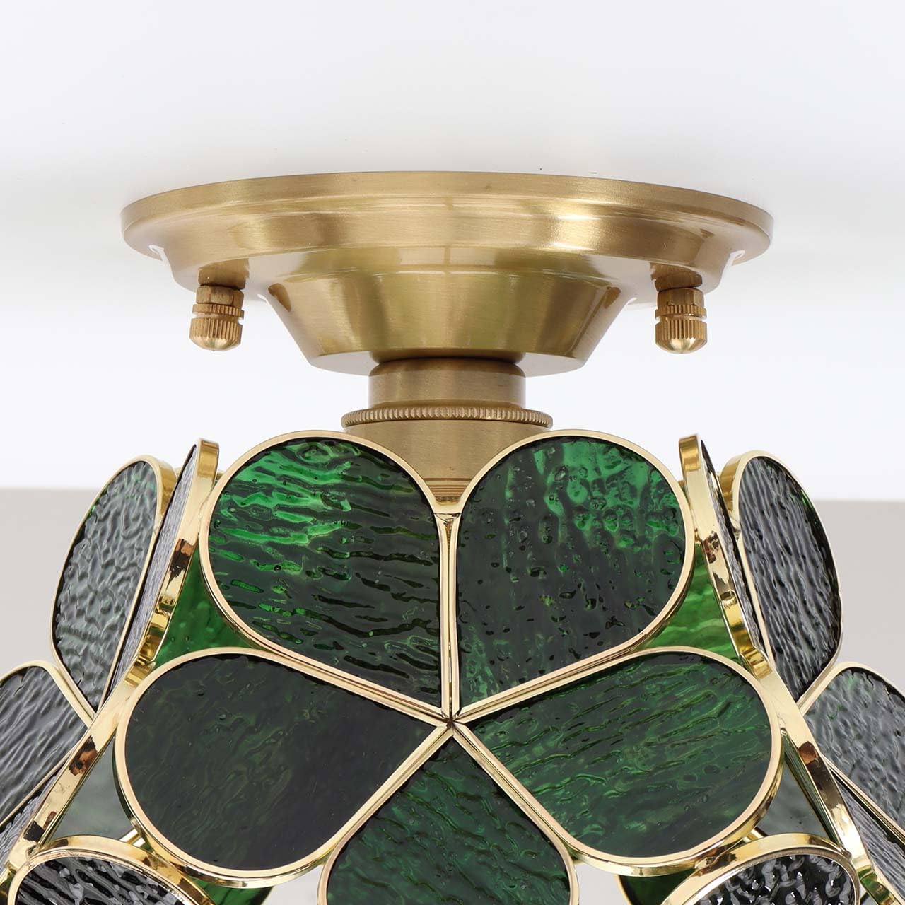 Bieye L10904 Flower Petals Tiffany Style Stained Glass Close To Ceiling Light, 8-Inch Wide (Green)