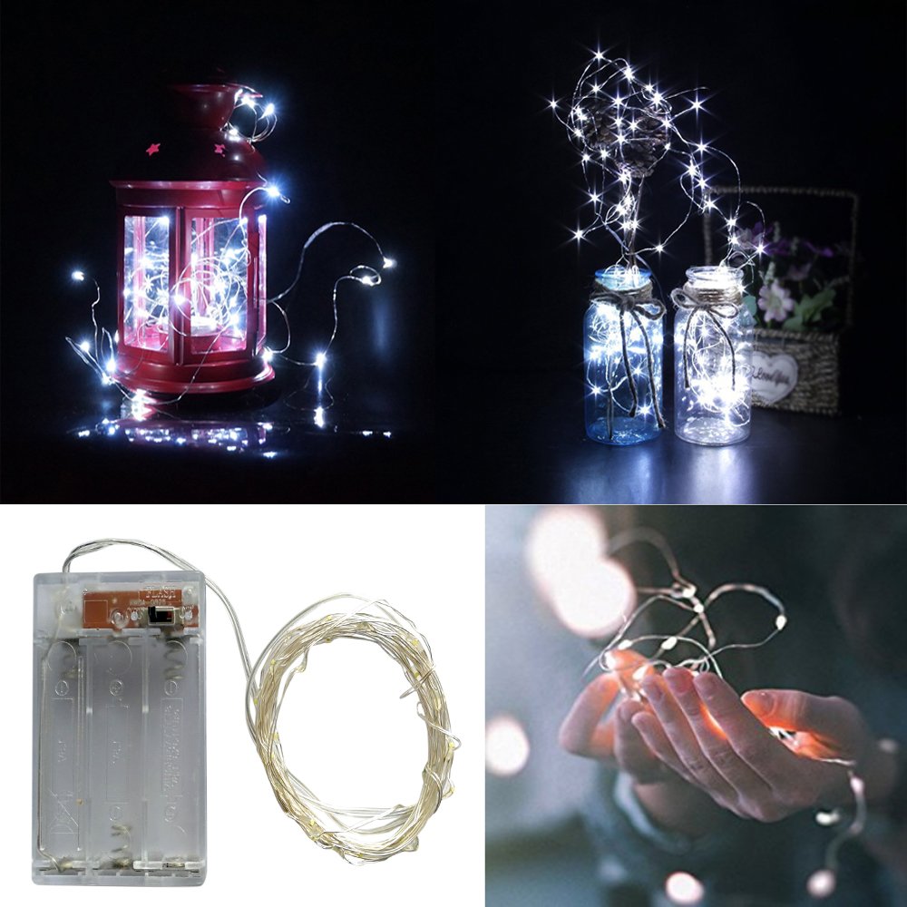 BXROIU Fairy Lights, 2 x 20 LEDs, Battery Operated, Silver Wire, 2 Modes, Cool White, Model c-20, Ideal for Bedroom & Christmas Decor