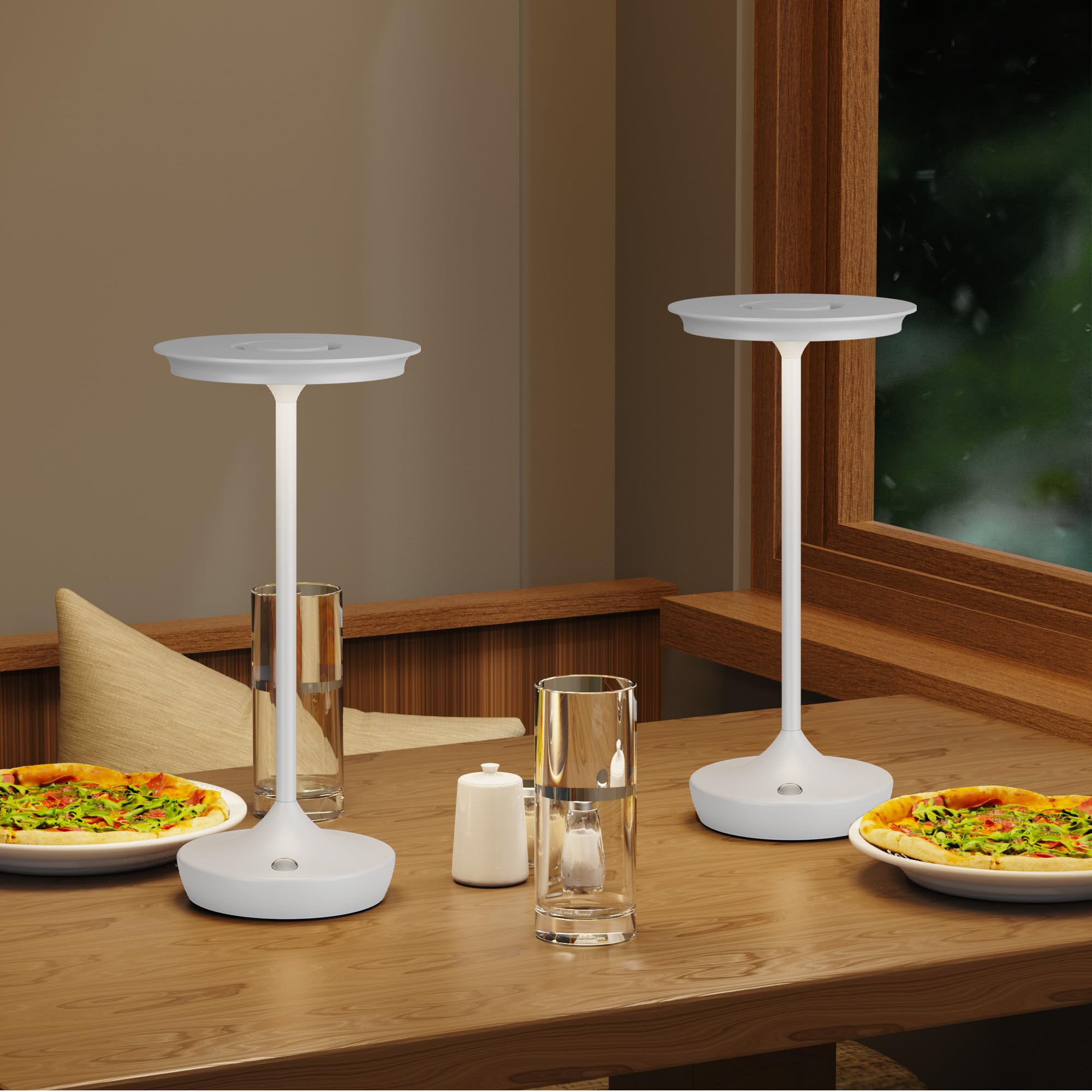SHANGCAI LED Rechargeable Cordless Table Lamps, 3 Color Dimming, 2 Pack, White, Aluminum