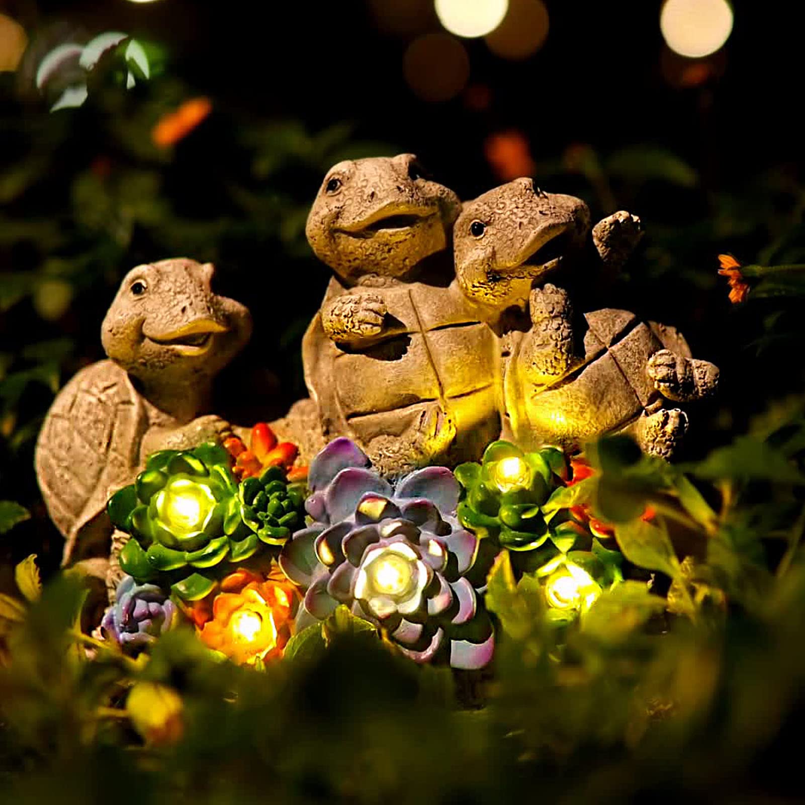Foreby Garden Turtle Outdoor Statue Solar Turtles Yard Statues,Turtle Decor With Led Decorative Lighted Succulents, Large Turtle Figurine For Patio Lawn Decoration,Ideal Gift For Women