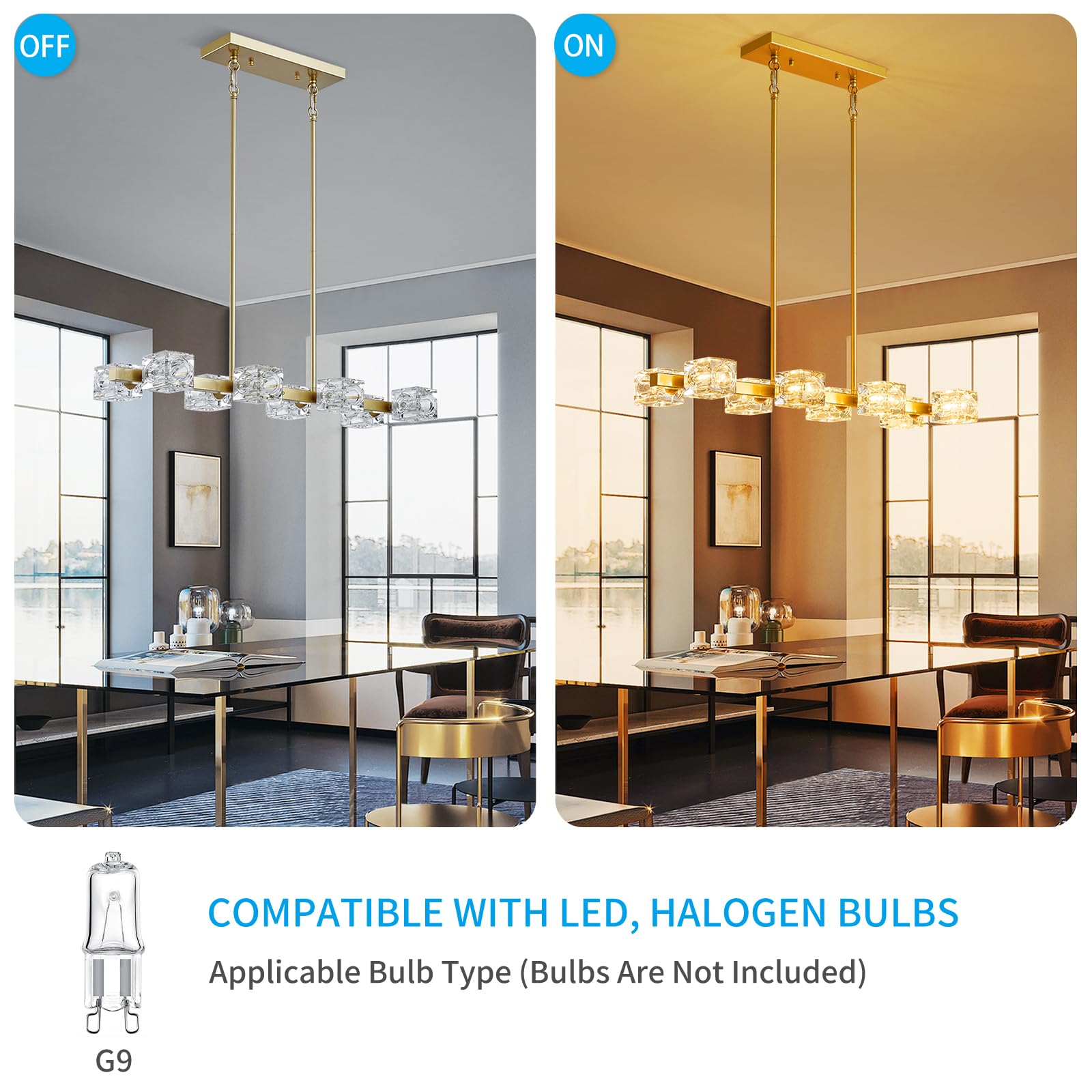 Xingqi Rectangular Chandelier For Dining Room Light Fixture 8-Light Gold Sputnik Chandelier Kitchen Island Pendant Metal Industr