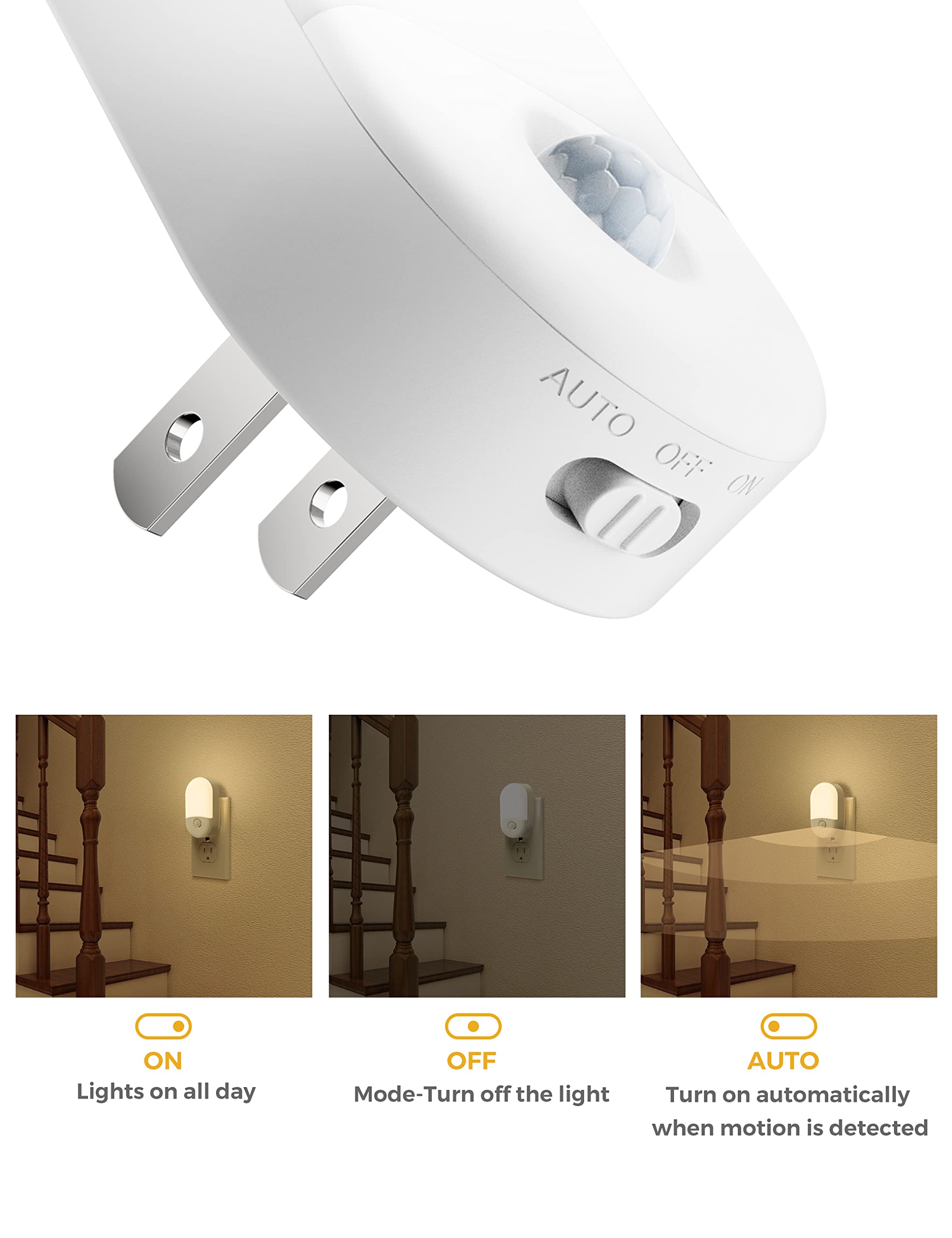 L Lohas Led Motion Sensor Night Light, Motion Activated Night Light, 4Pack, 3000K Warm White, Night Lights Plug Into Wall Motion