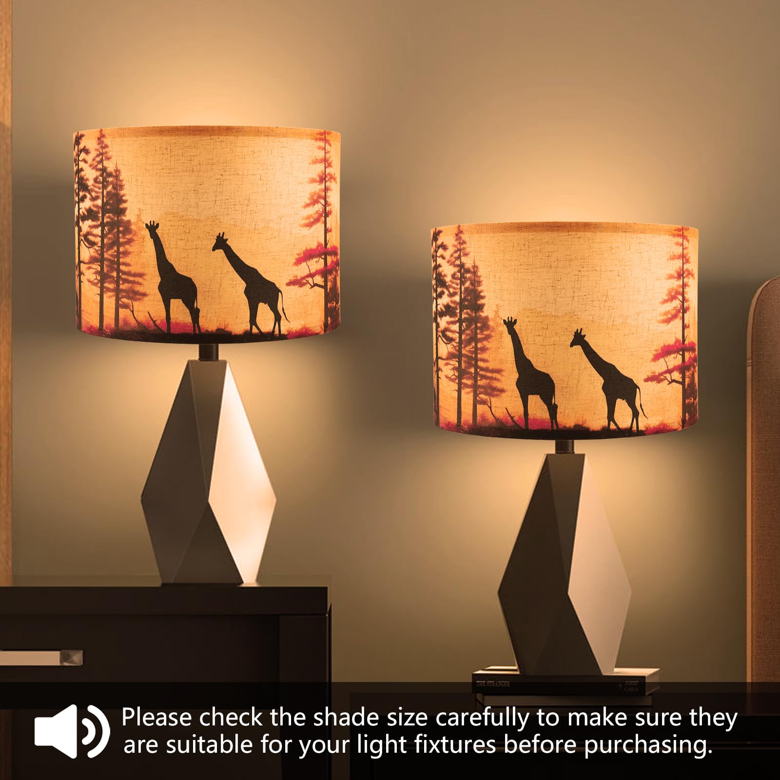 Lamp Shades Set Of 2, Medium Giraffe Fabric Lampshades For Table Lamps, Floor Lamps, 13'' Top X 13'' Bottom X 10'' High (Spider)