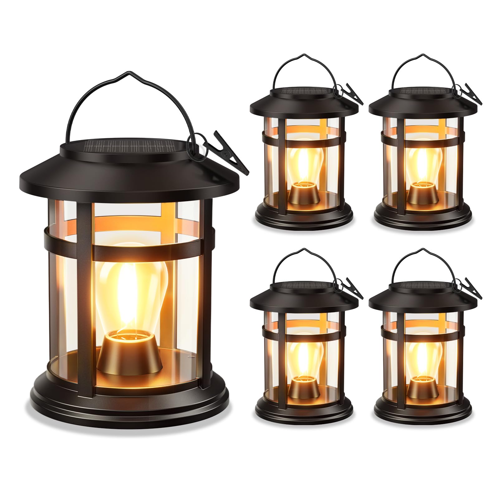 Solar Lantern Outdoor Waterproof  4 Pack Bright Hanging Solar Lights for Outside Decorative  Upgraded Solar Powered Lanterns LED Lighting for Garden Patio Porch Decor Gifts (Warm Light)