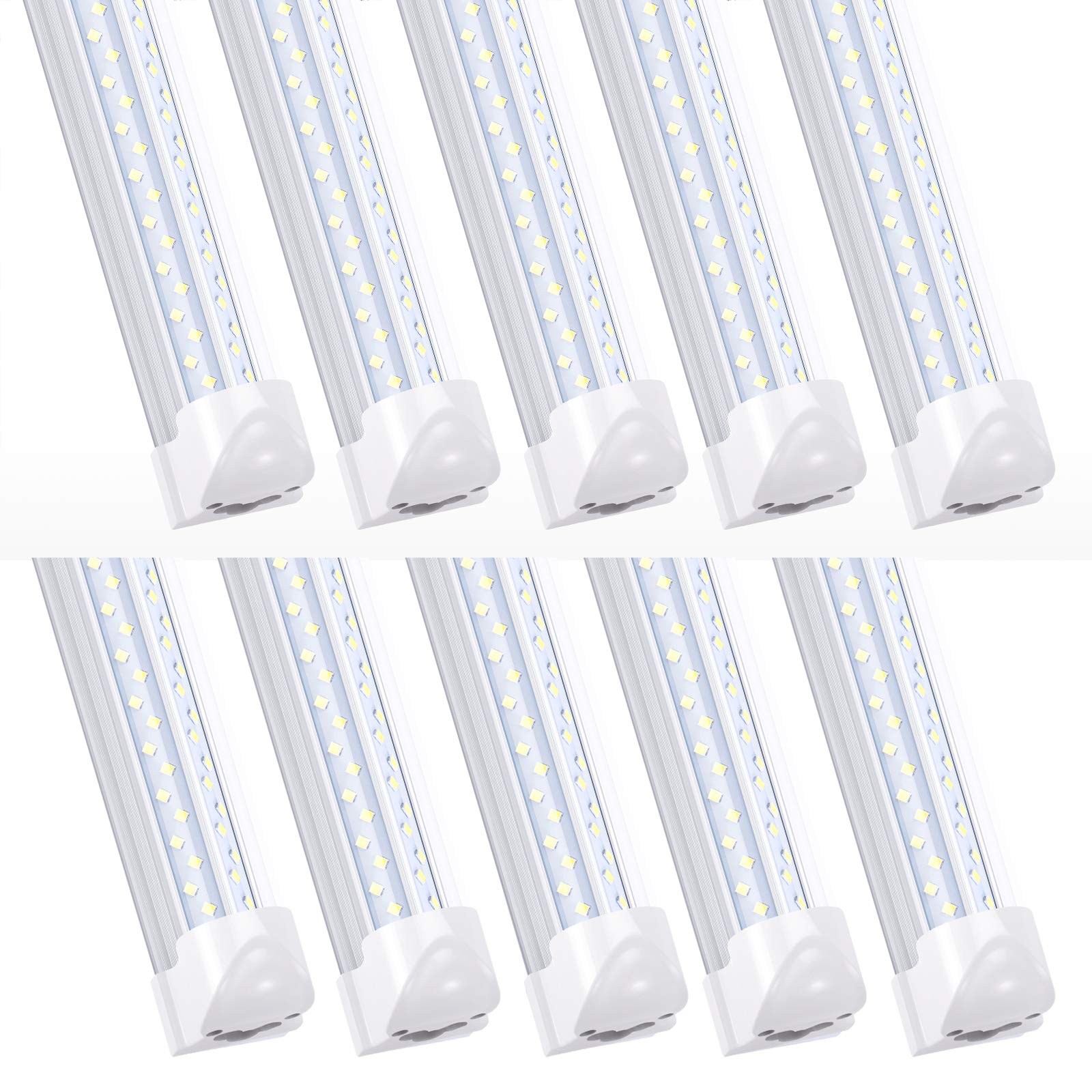 Ligheart 8Ft Led Shop Light (10-Pack) - 120W Linkable Fixture, T8 Integrated Tube, V-Shaped 270 Beam - 6000K Daylight, Clear Len