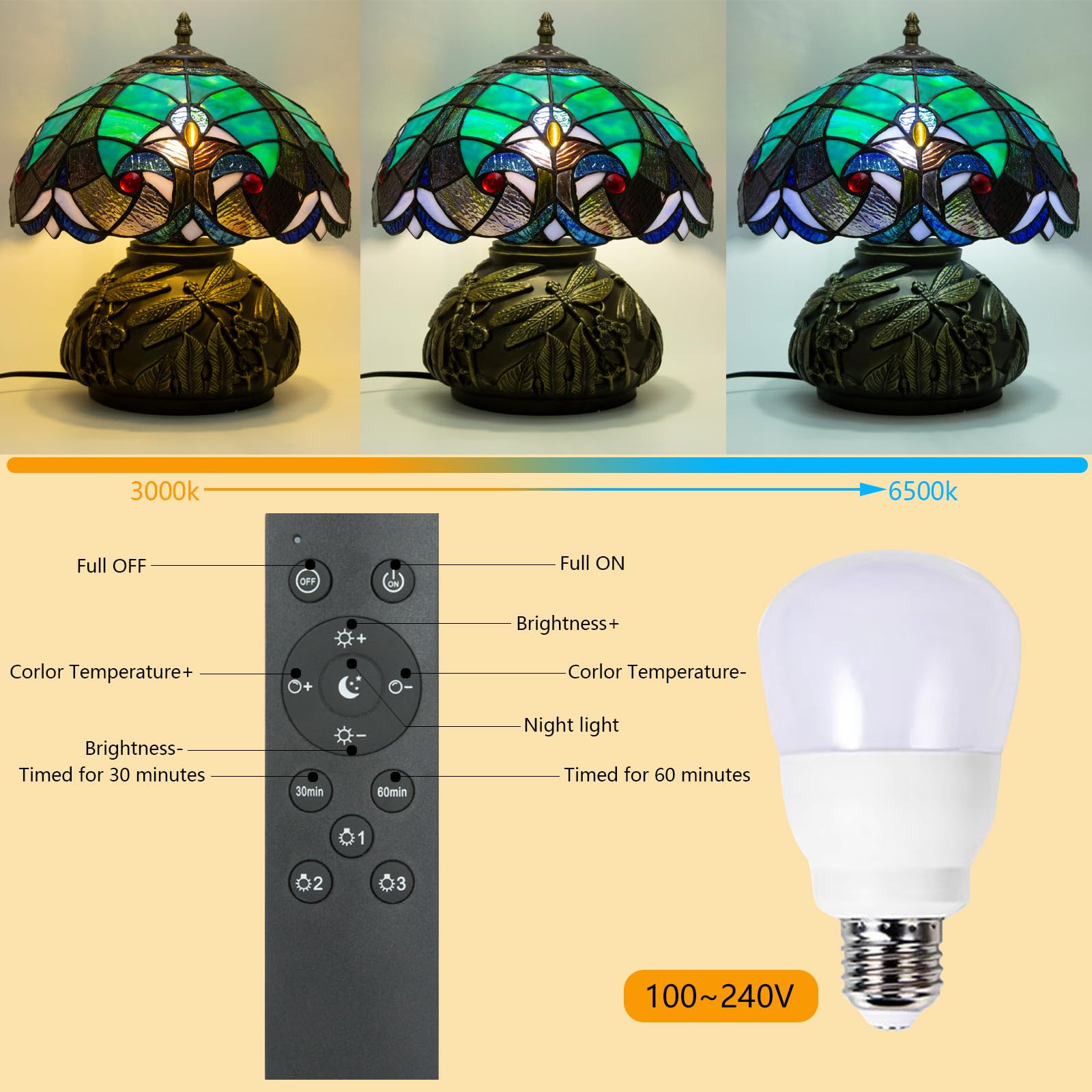 Ppbmocw Tiffany Style Table Lamp Dragonfly, Small Stained Glass Lamp For Bedside, Bedroom, Nightstand, Living Room, 12 Inch Mini