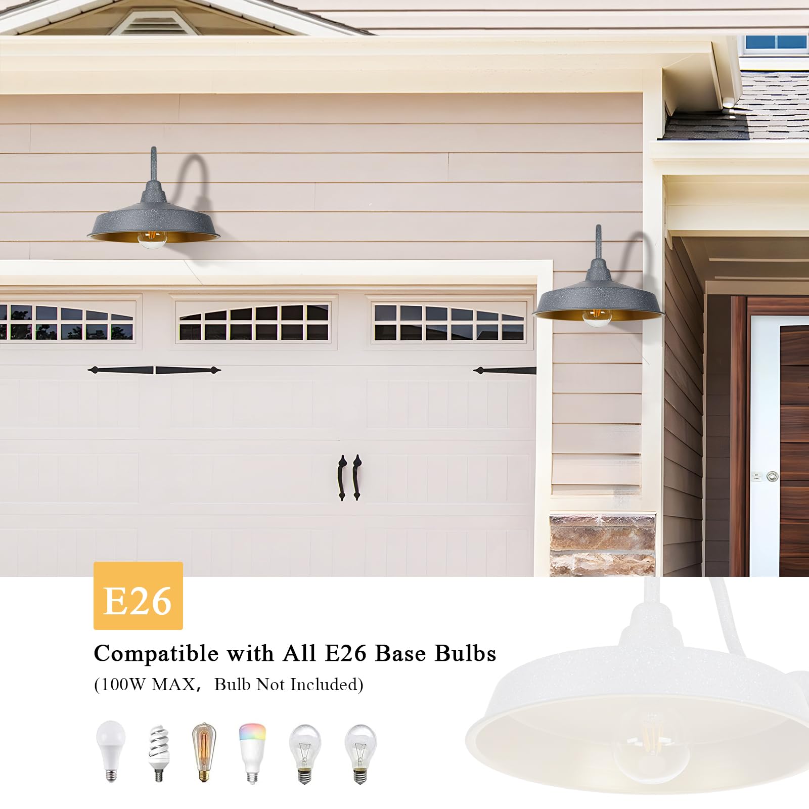 Diyel Gooseneck Barn Light - 16" Iron Outdoor Wall Sconce, Black, 3 Pack, Ideal for Porch, Garage, and Entryway