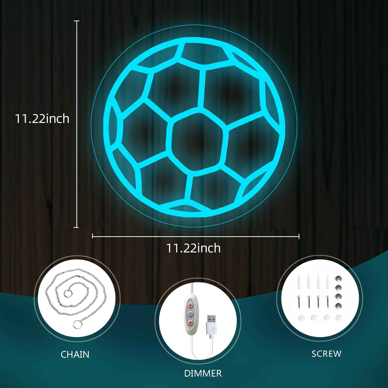 Soccer Neon Sign  Dimmable Led Neon Lights For Wall Decor  Football Neon Signs Usb-Powered  Sports Neon Signs For Room Bedroom Decor Unique Gift For Teen Boys & Soccer Fans(Ice Blue)