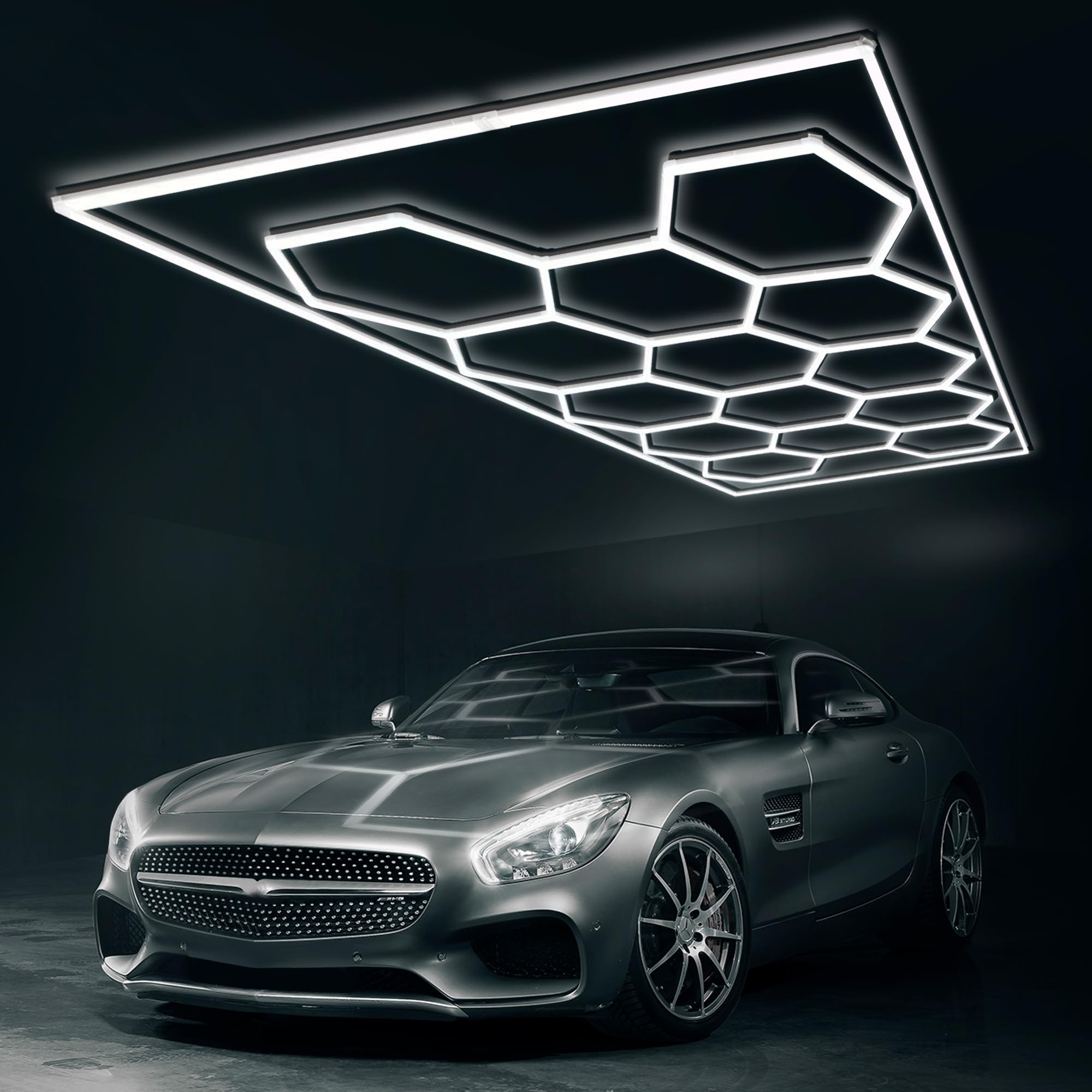 Trivoli 14-Grid with Frame Hexagon LED Garage Lights - 54000LM 6500K Super Bright Daylight - 600W DIY Modular Honeycomb Lighting