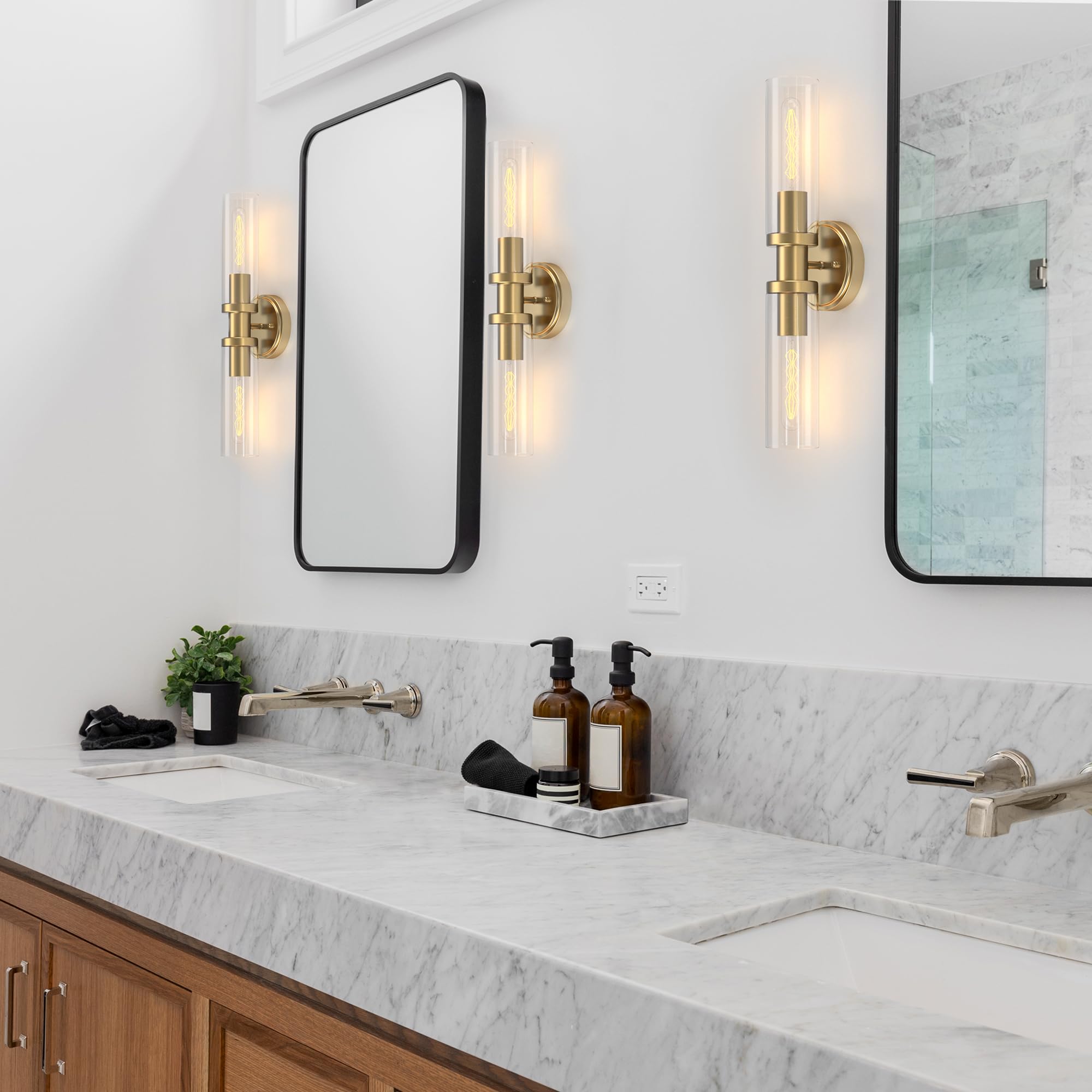 Espird Bathroom Light Fixtures 2-Light Gold, Bathroom Vanity Lights Over Mirror, Wall Sconces, Industrial Bathroom Lighting, Mod