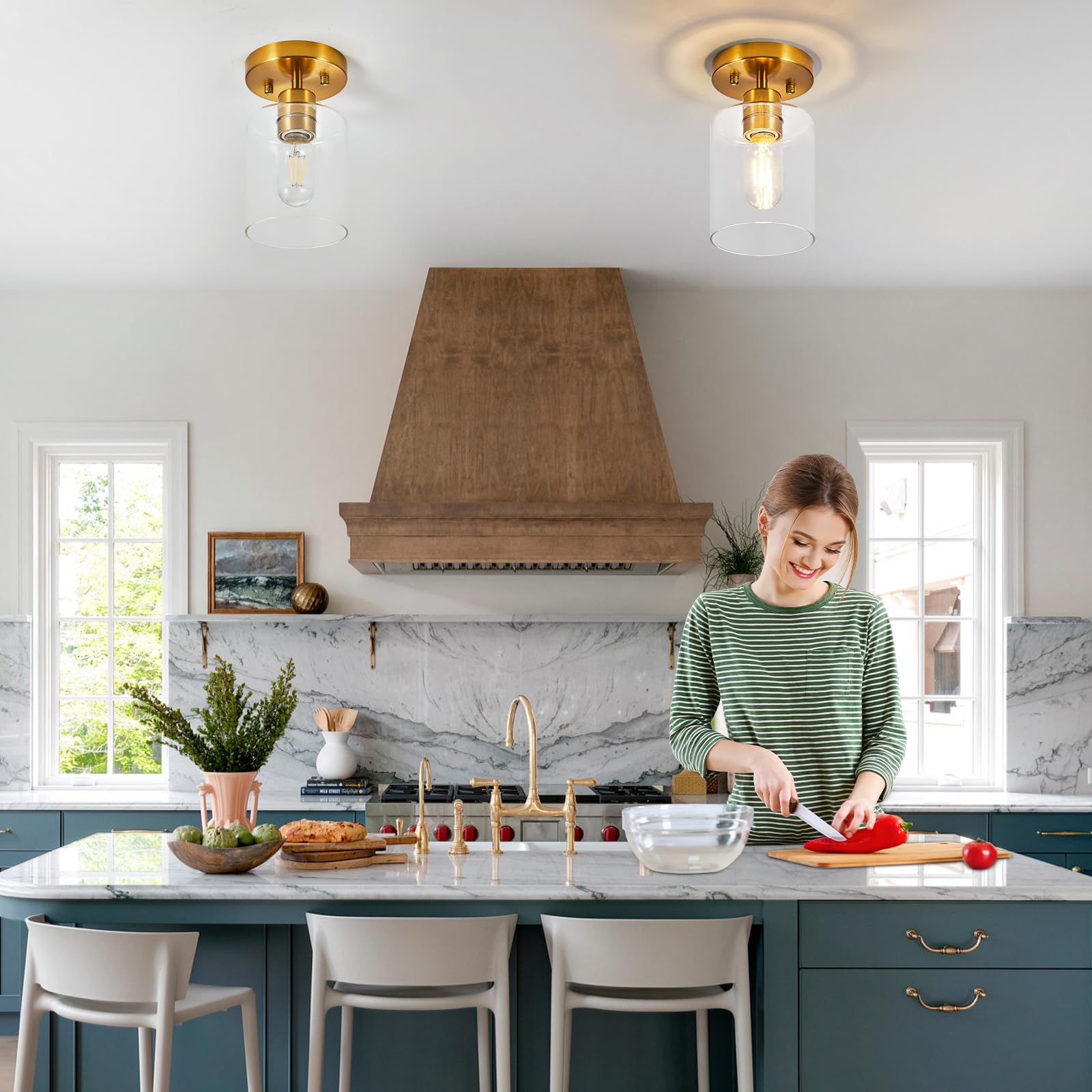 Gold Ceiling Light 1-Light Kitchen Lighting Fixtures Ceiling Over Sink Lighting Fixtures Kitchen Small Ceiling Light Fixture Bra