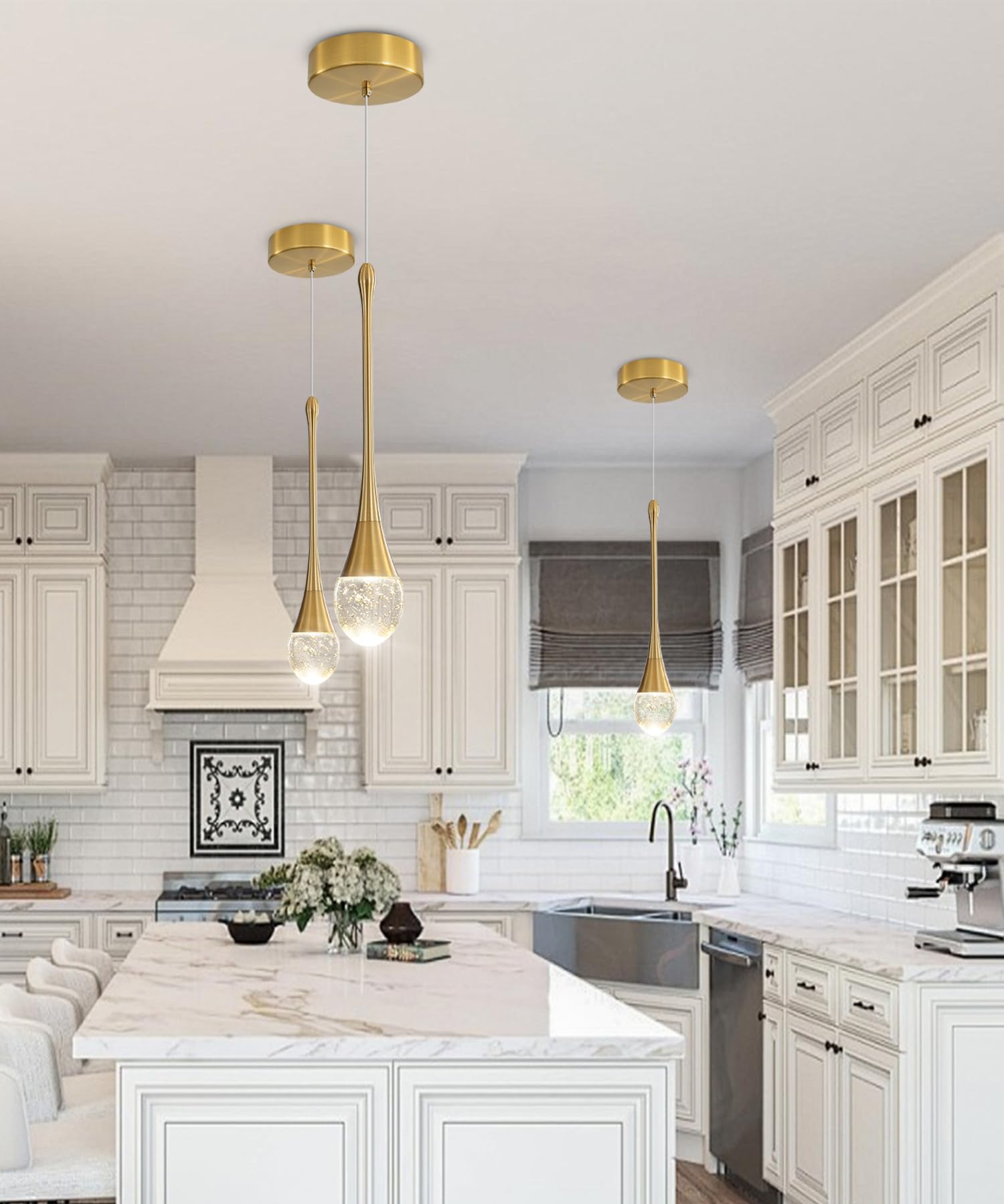 Ykolupty Pendant Lights Kitchen Island Single Head Gold Bubble Crystal Island Lights Dining Foyer Entrance Modern Chandeliers Le