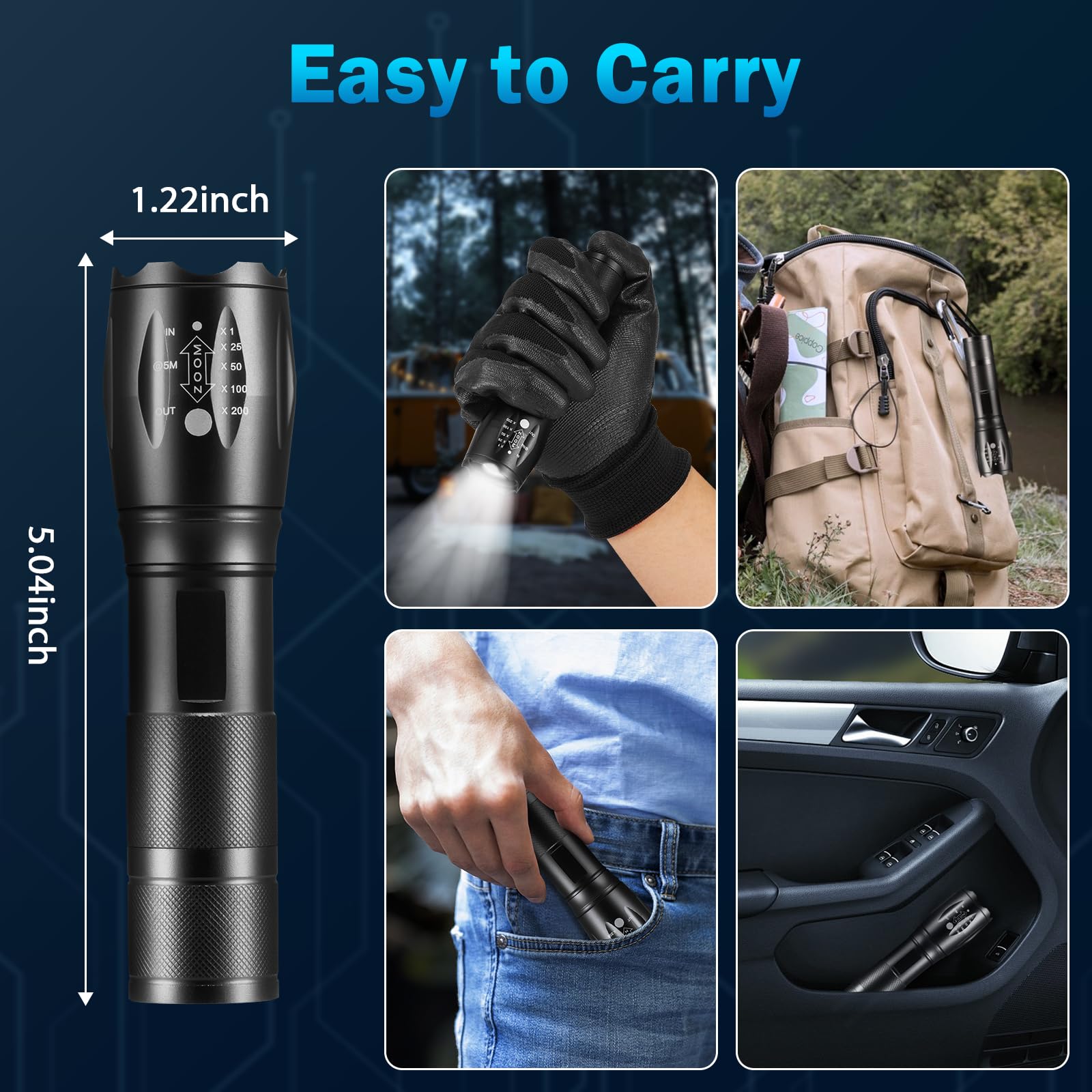 Staaricc 12Pack Handheld LED Flashlights, High Lumens, 5-Mode, Adjustable, Aluminum, Black - Perfect for Camping & Emergencies