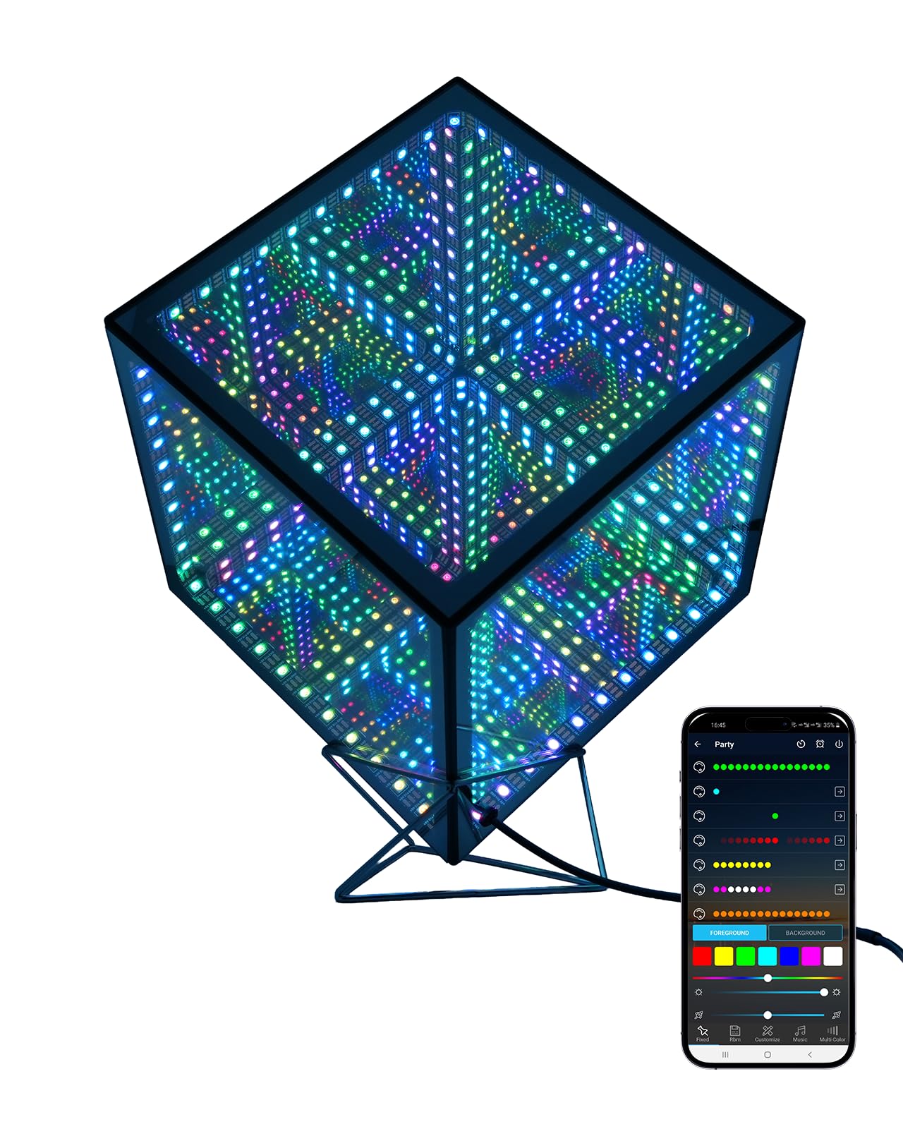 Tinyimi Infinity Hyper Cube LED Table Light, Color-Changing Music-Sync APP-Controlled Ambient Light for Gaming, Party, Home (8In