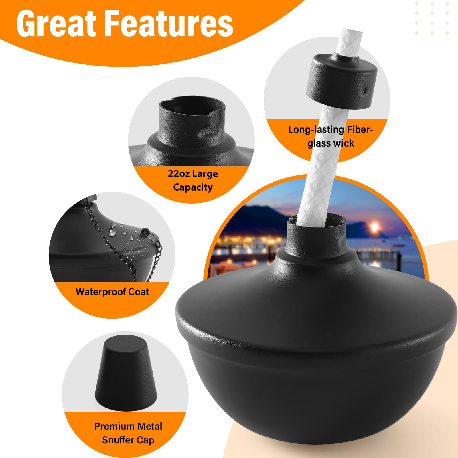 Snogswog Black 4 Pack Metal Table Top Citronella Torches - Refillable Decorative Lanterns