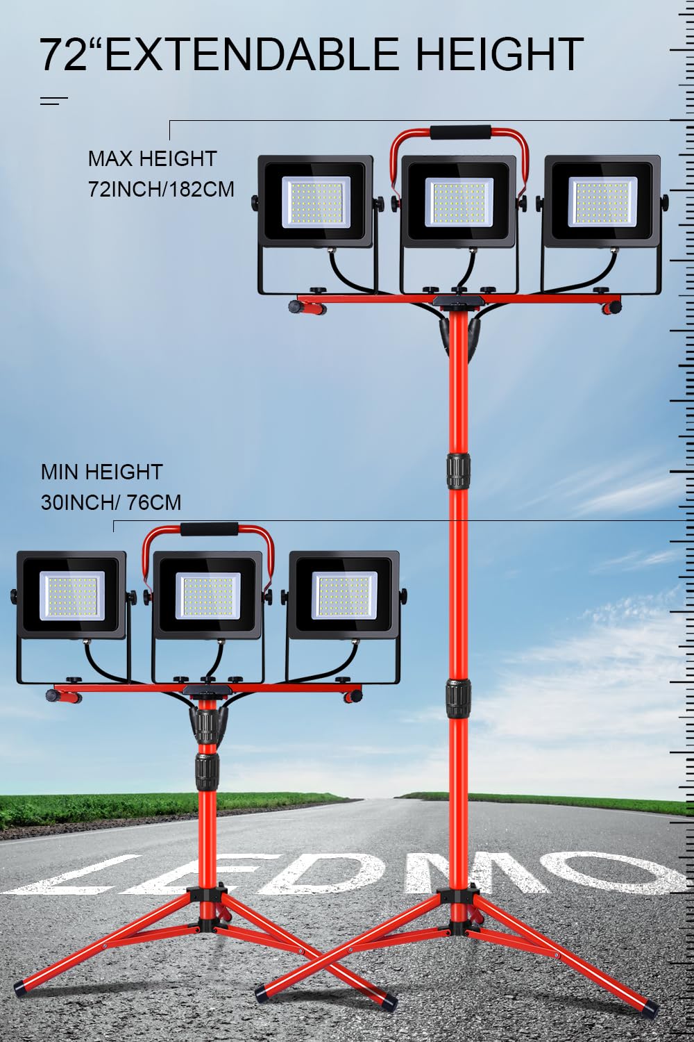 Work Light 10000LM 5000K 1000W Halogen Equivalent led Work Light with 76.8in Adjustable Metal telescoping Tripod Stand IP65 Wate