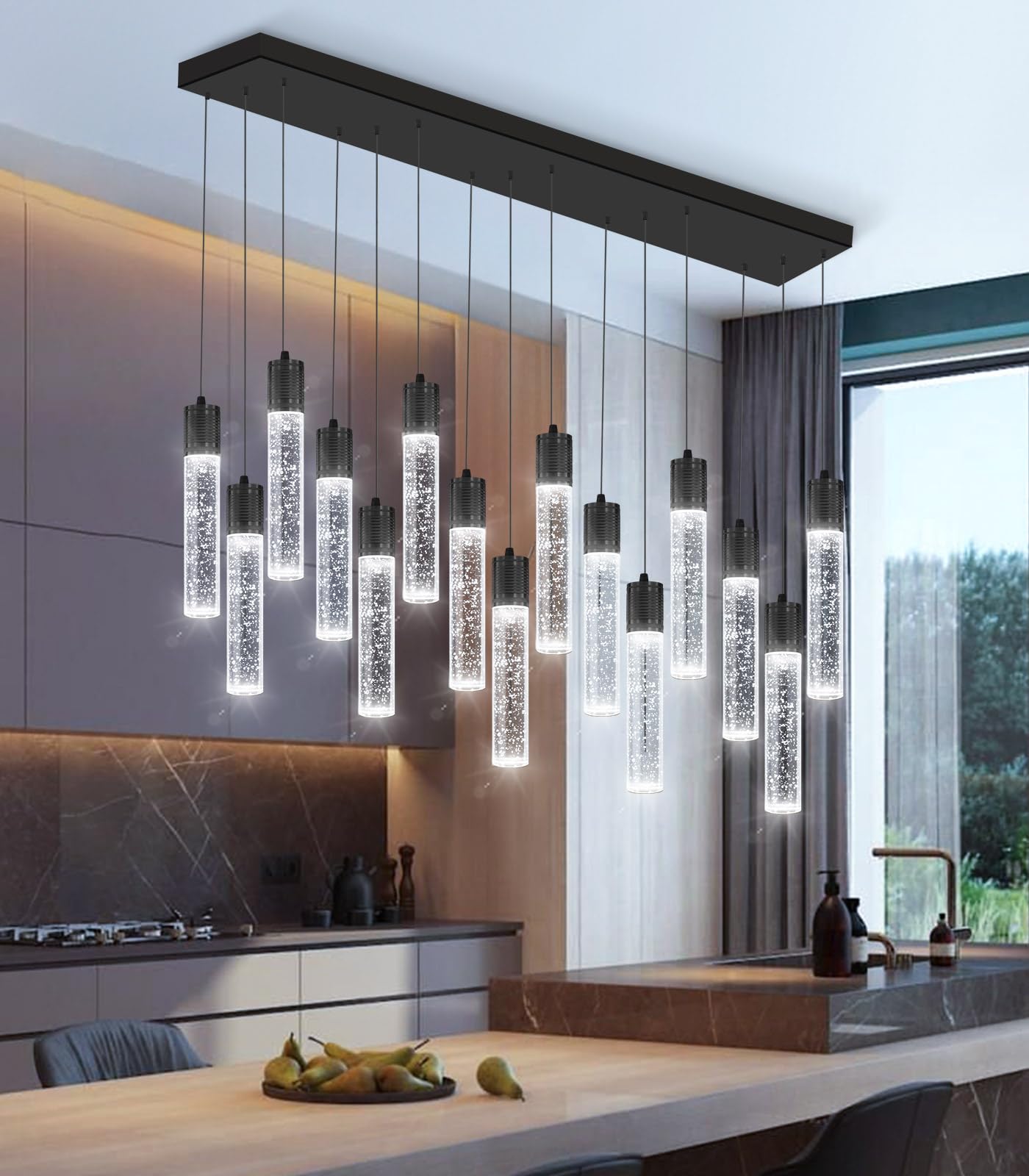 Dolria 15-Lights Modern Led Pendant Lighting Fixture For Kitchen Island Crystal Chandelier Light Fixtures For Dining Room