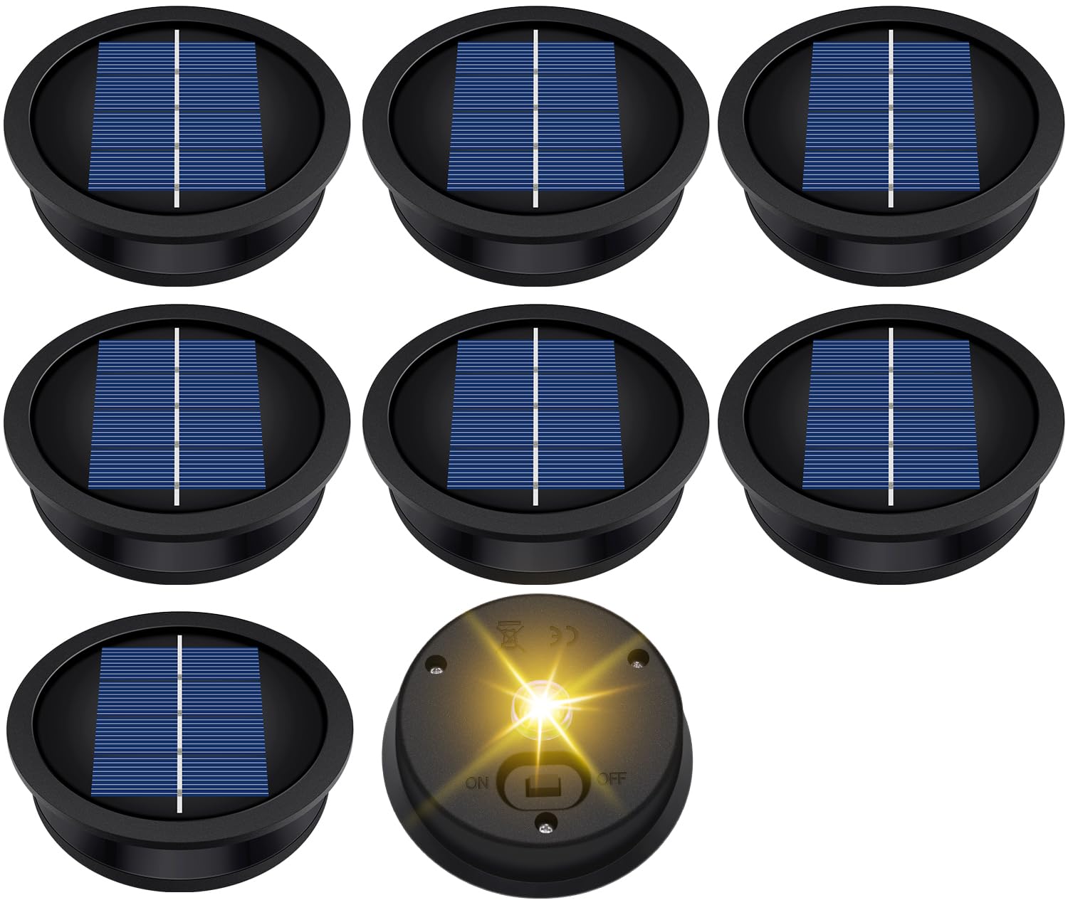 8 Pack Replacement Solar Light Parts(Top Size 3.2 inches, Bottom Size 2.9 inches),7 Lumens Warm White LED Waterproof Solar Light