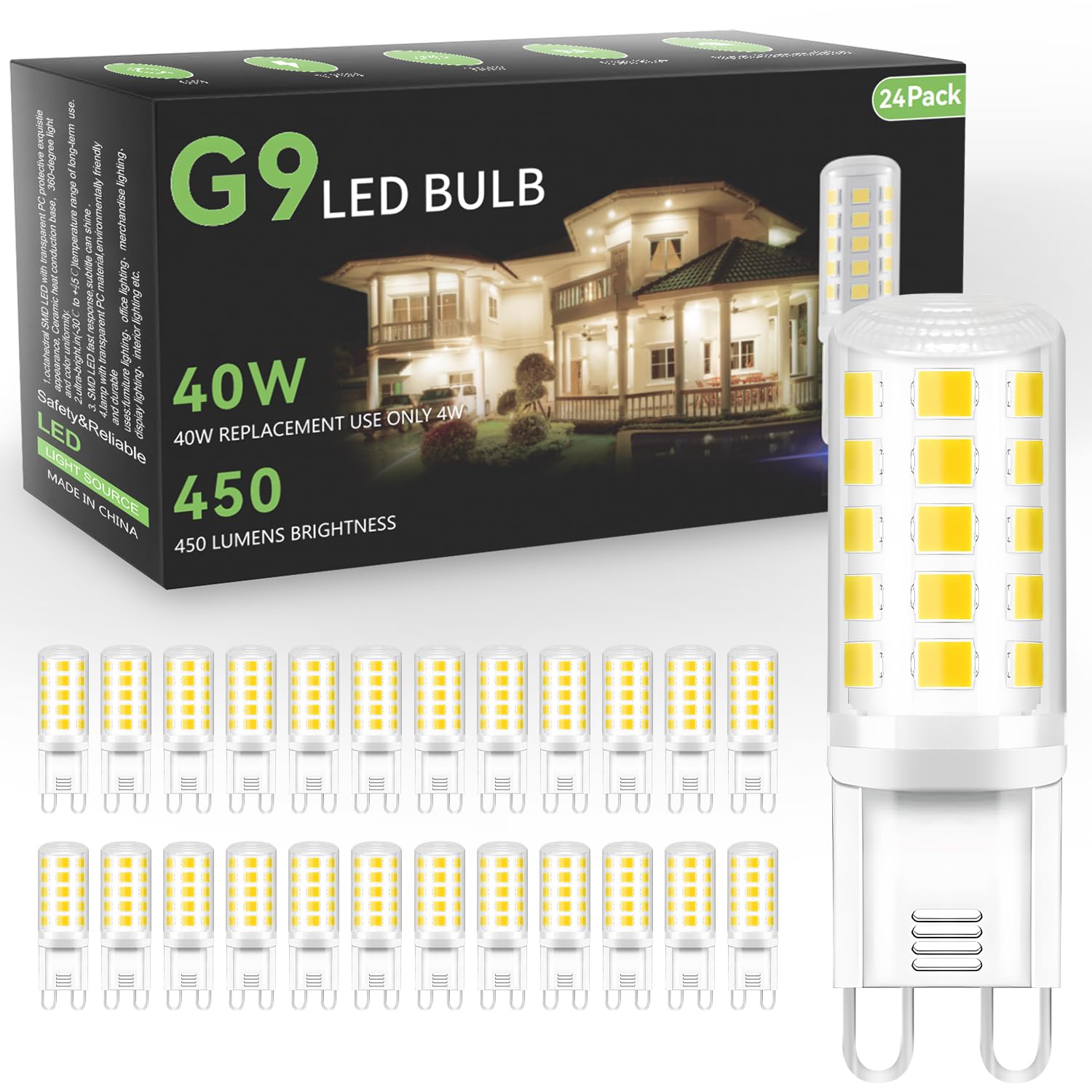 Tjoy 24 Pack G9 Led Bulb 4W  40 Watt Equivalent Halogen  6000K Daylight Chandelier Light Bulbs  T4 G9 Bi-Pin Base For Crystal Chandelier Home Lighting  360 Degree Angle  120V Non-Dimmable