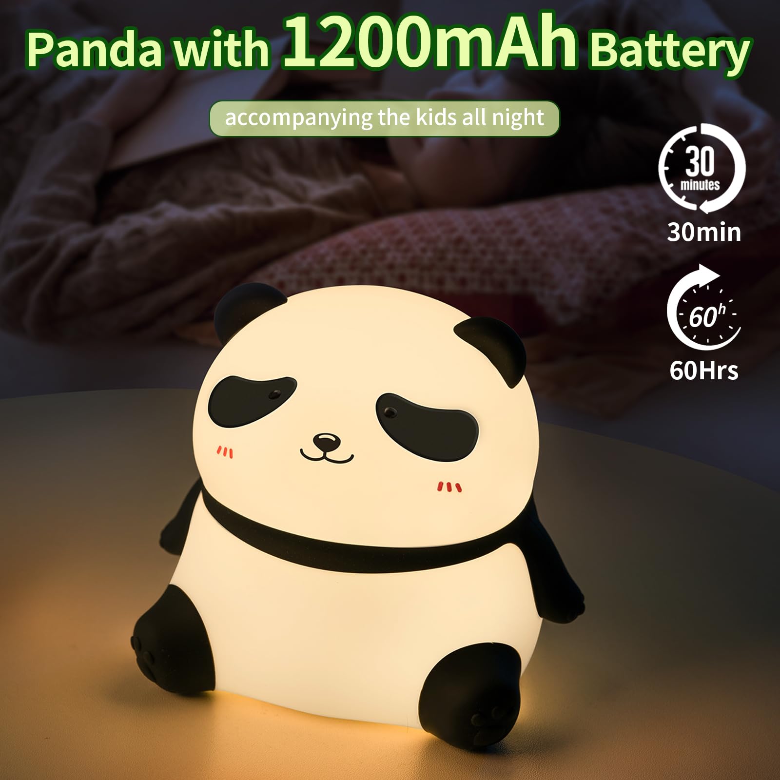 Coutundy Panda Night Light, LED Dimmable Toddler Lamp, Silicone, Model TW-L72, Cute Design for Kids Room, Color Panda 02