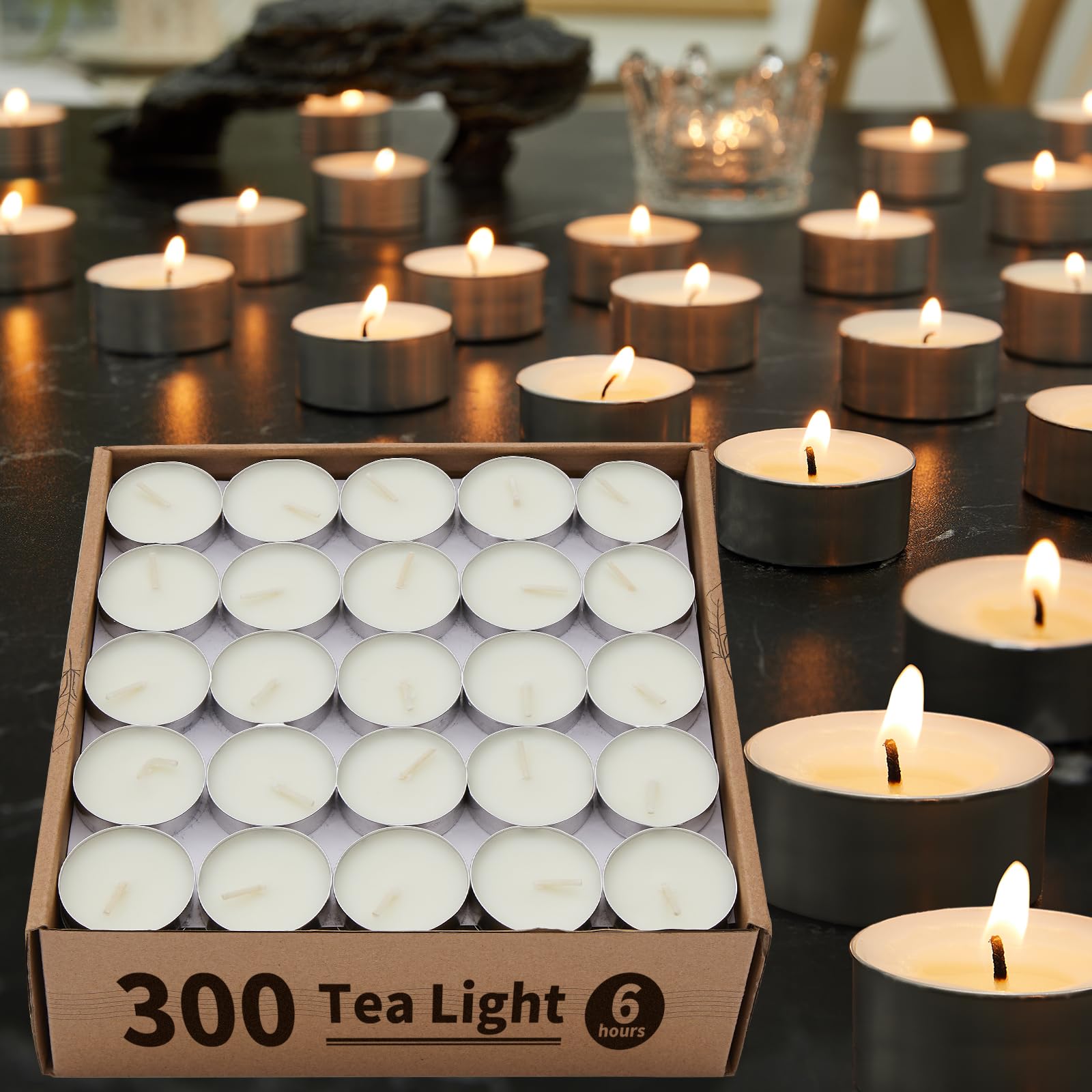 Ashlux Unscented Palm Tea Lights Candles 300 Pack Bulk, 6 To 7 Hours Long Burning White Tea Lights,Non-Paraffin, Smokeless, Mini Tealight Candles For Wedding, Table Centerpiece, Party, Power Outages