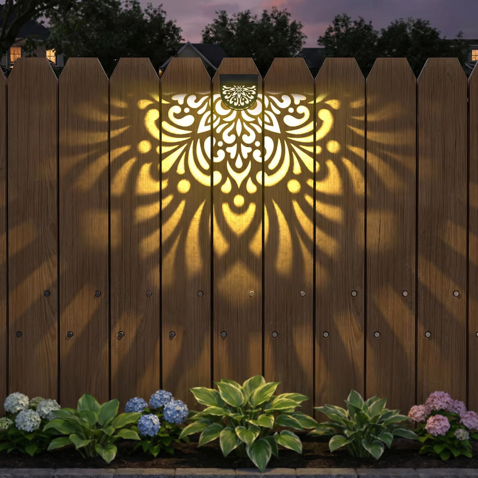 4 Pack Solar Fence Lights Outdoor Wall Lights Plastic Solar Powered Deck Step Stair Lights Mandala Theme Waterproof Fence Solar Light for Garden Post Patio Yard Decor  Gardening Gifts for Women Mom