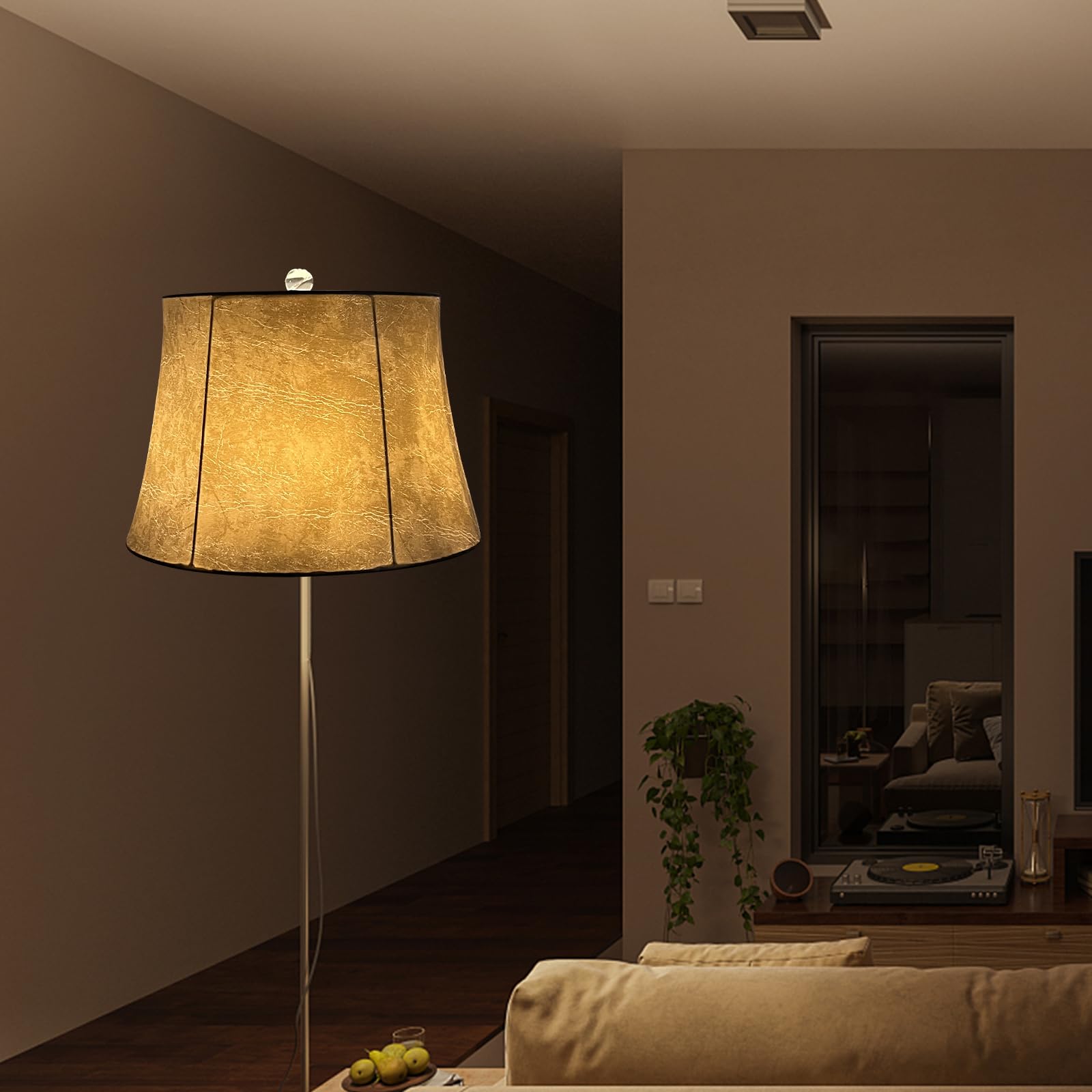 Tootoo Star Drum Lampshade, Leather, 12X16X11, Seaside Village, Spider Fitter For Table & Floor Lamps, Model 0203Ss