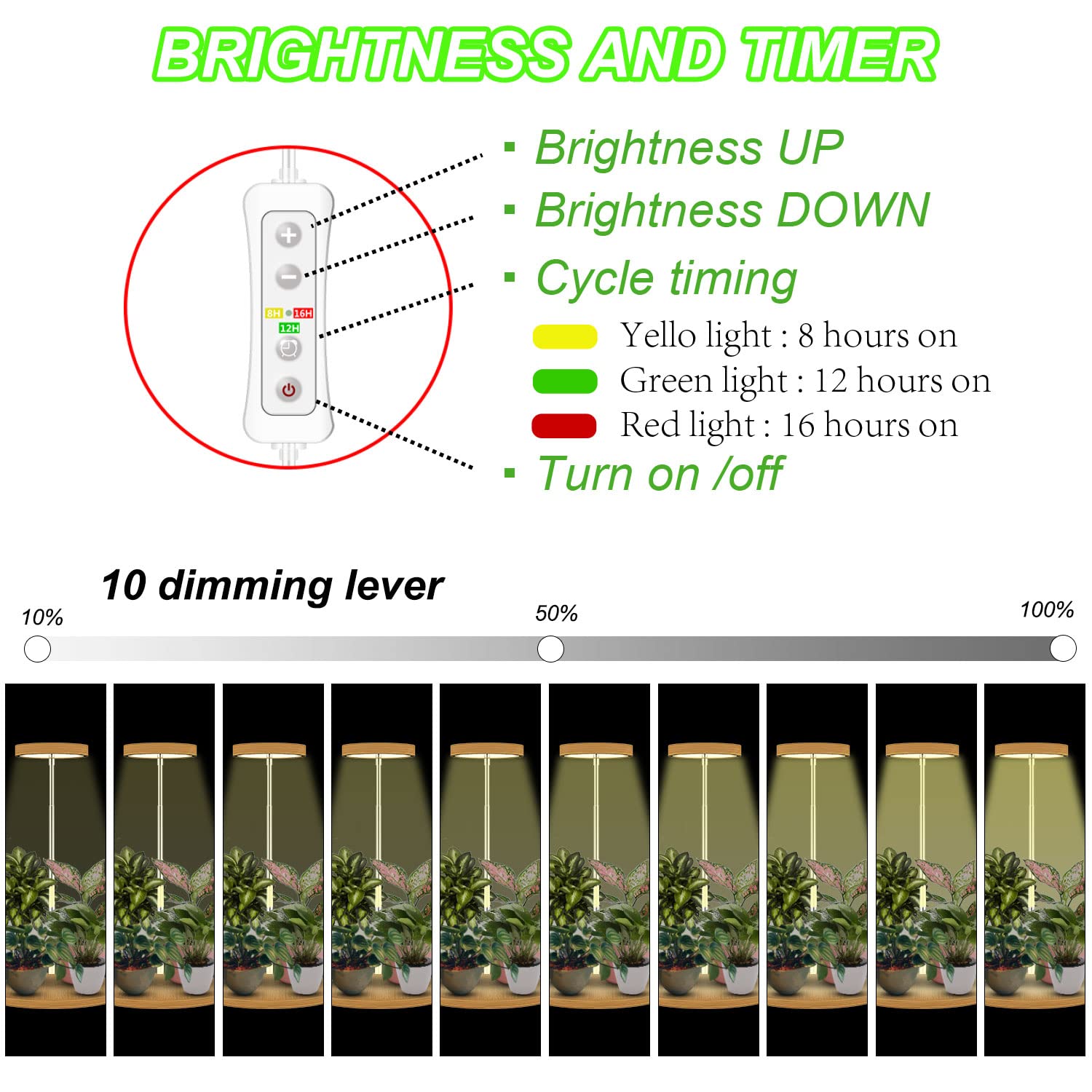 yadoker Indoor Plant Grow Light - Bamboo, 2 Pack, Height Adjustable, Automatic Timer, Light Color