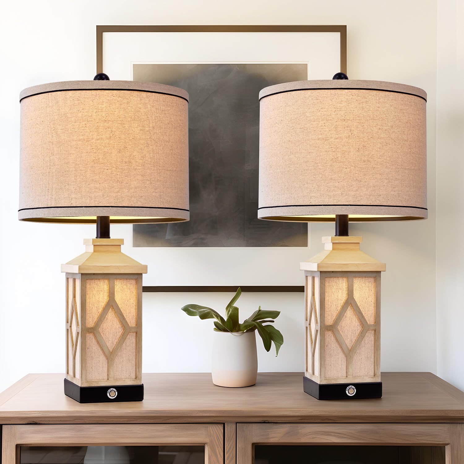 G-Safava 23.5'' Touch Table Lamps For Living Room Set Of 2 Farmhouse Bedside Lamps With Usb A+C Charging Ports 3-Way Dimmable Wh