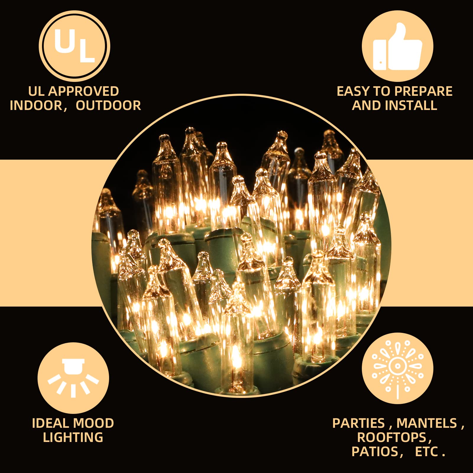 Xmashome 19.6Ft Green Wire Clear String Lights, 100 Count Incandescent Christmas Lights, (Clear, 100 Lights)