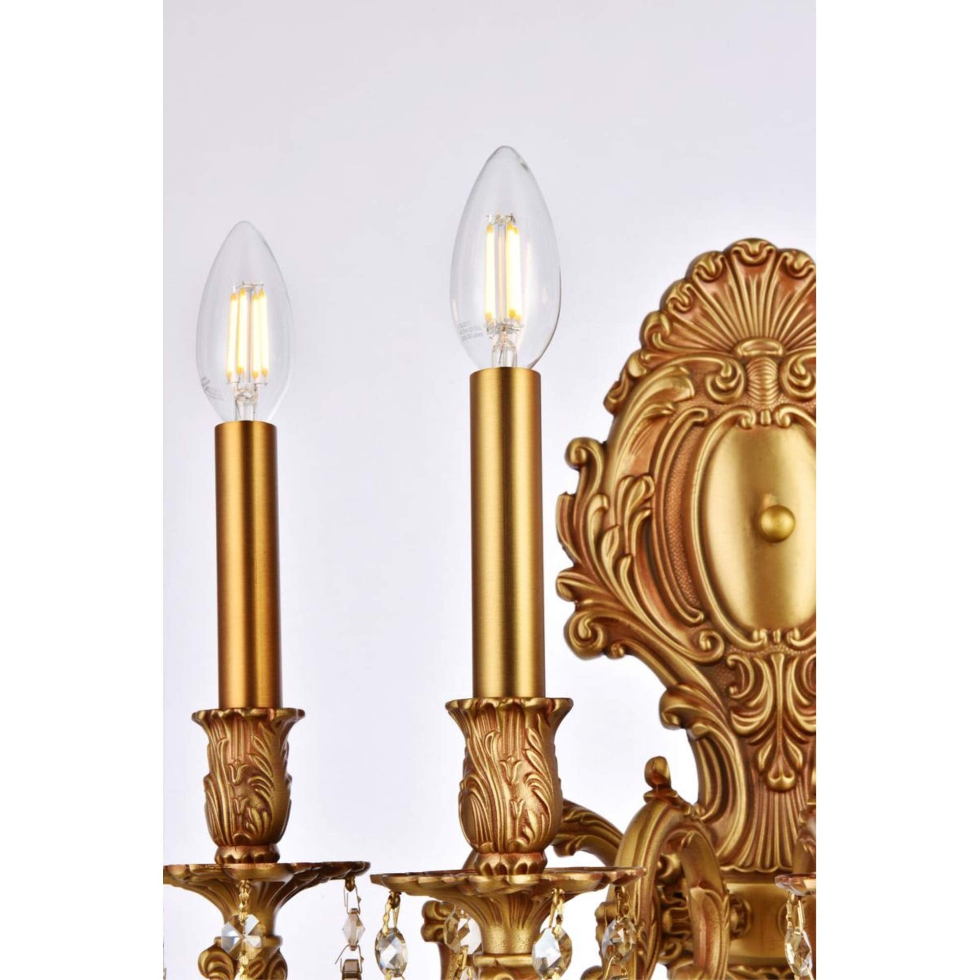 Elegant Lighting 5-Light Crystal Wall Sconce, French Gold Finish With Smoky Golden Teak Crystals