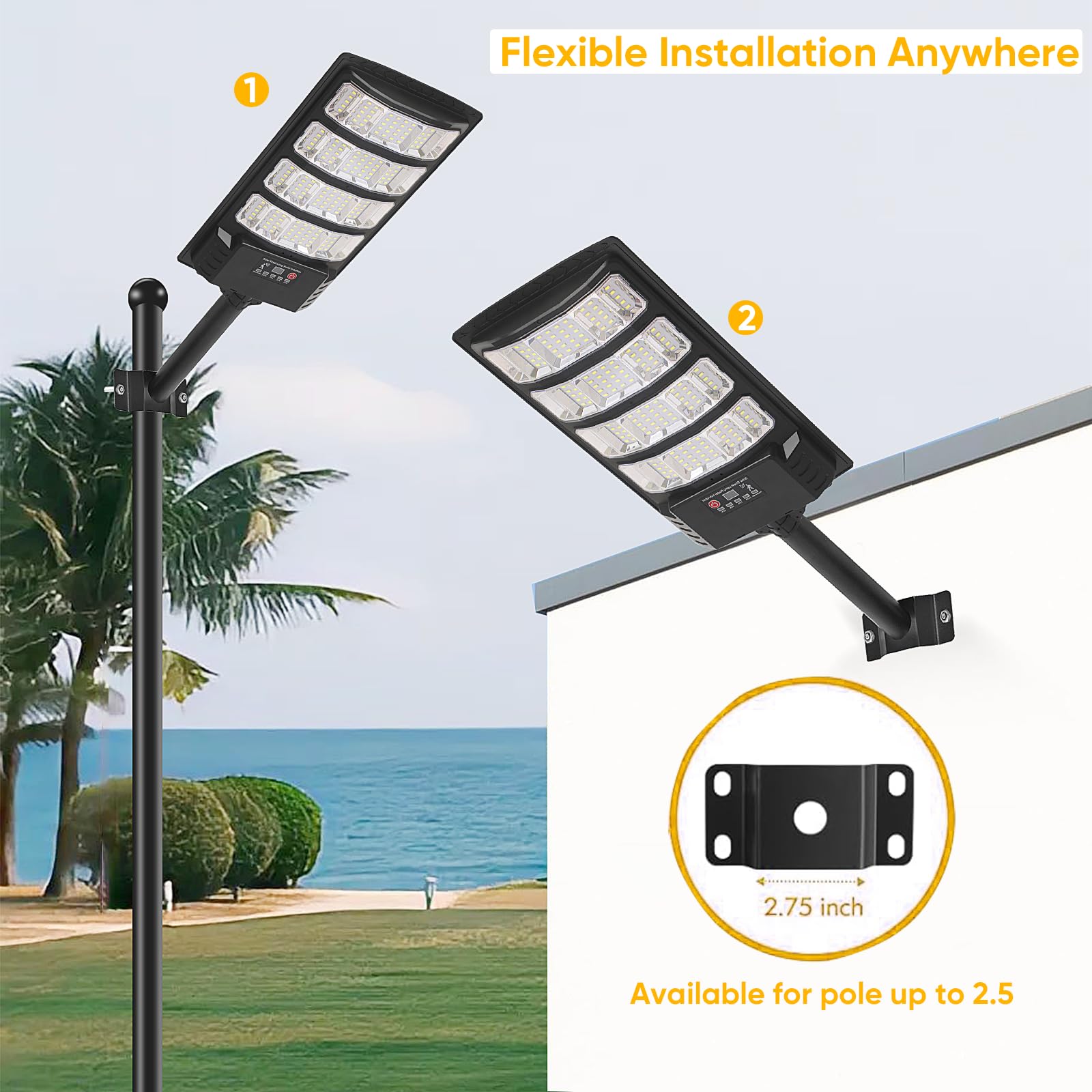 Easebri Solar Street Light, 6500K LED, Motion Sensor, Remote Control, 4-Pack, Waterproof, Model PL-ST-27K